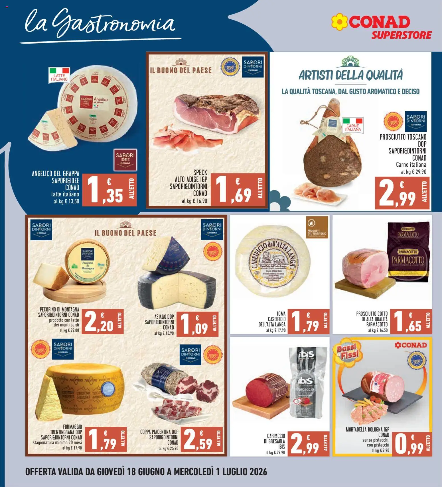 Volantino Conad del 18.06.2026 | Pagina: 8 | Prodotti: Bresaola, Latte, Mortadella, Pecorino