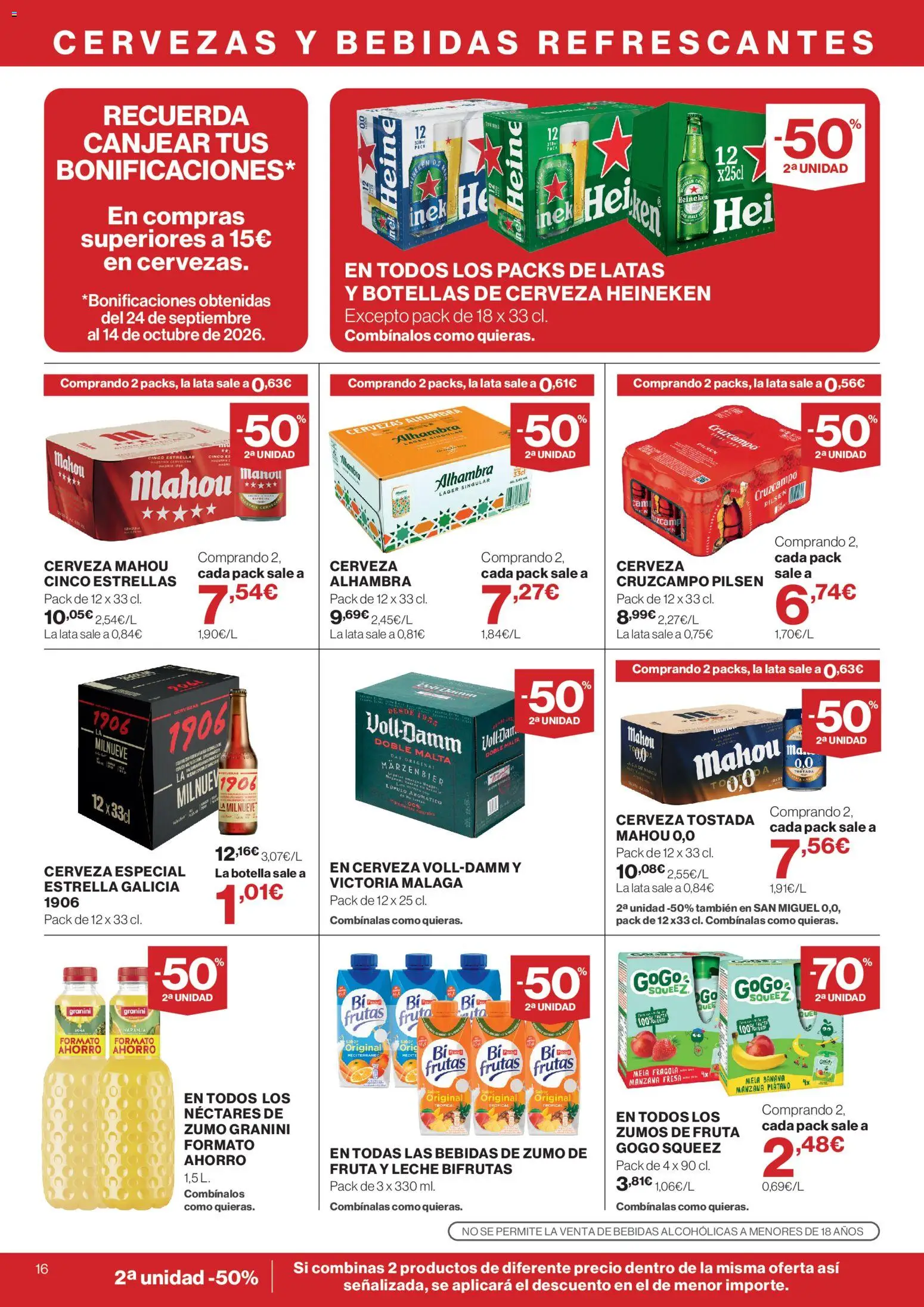 Supercor folleto │ válido desde el 15/10/2026 | Página: 16 | Productos: Leche, Zumo, Bebidas, Heineken