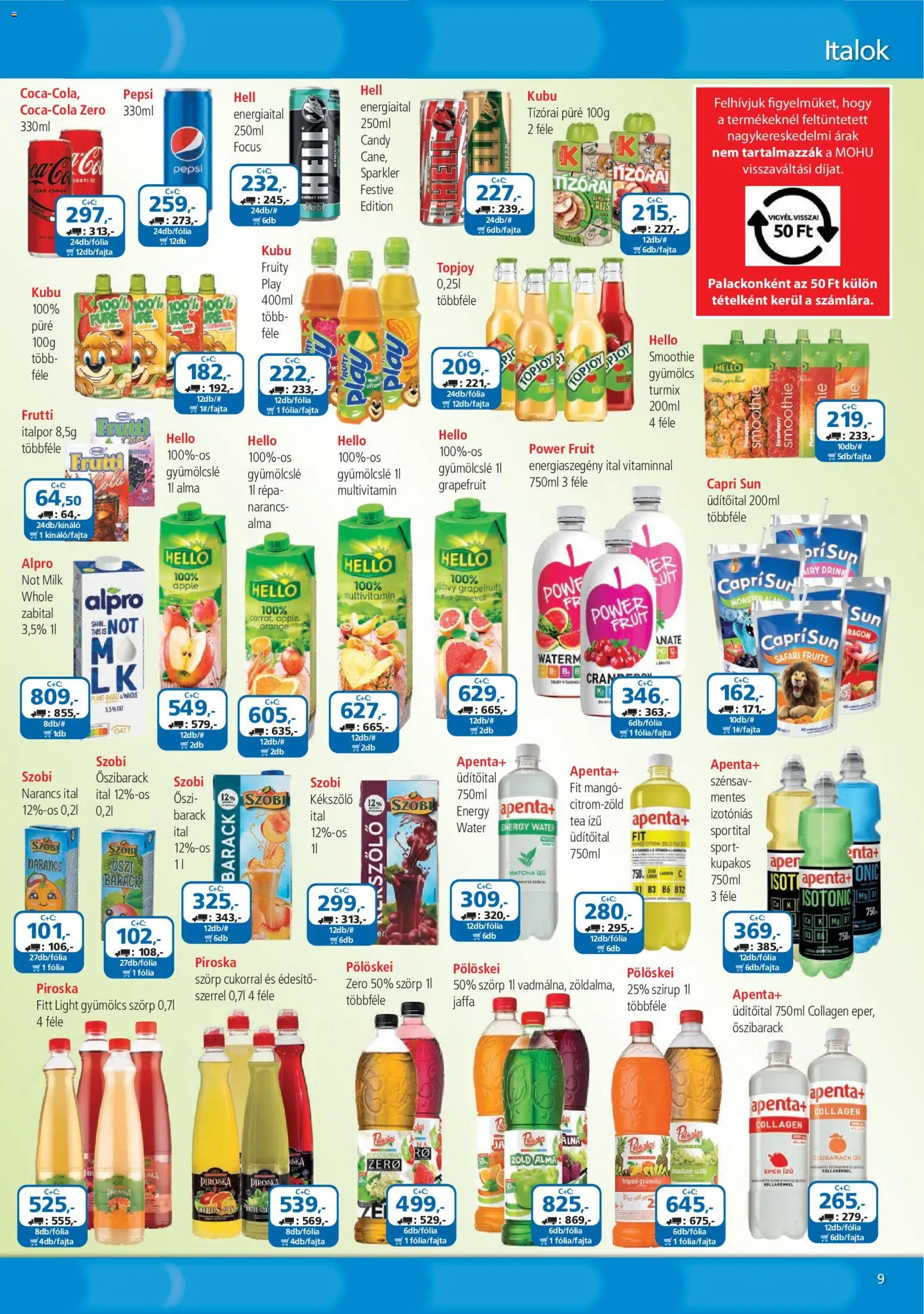 ÁRKLUB akciós ujság - amely érvényes a következő dátumtól: 2026.08.01. | Oldal: 9 | Termékek: Gyümölcslé, Pepsi, Alpro, Mangó