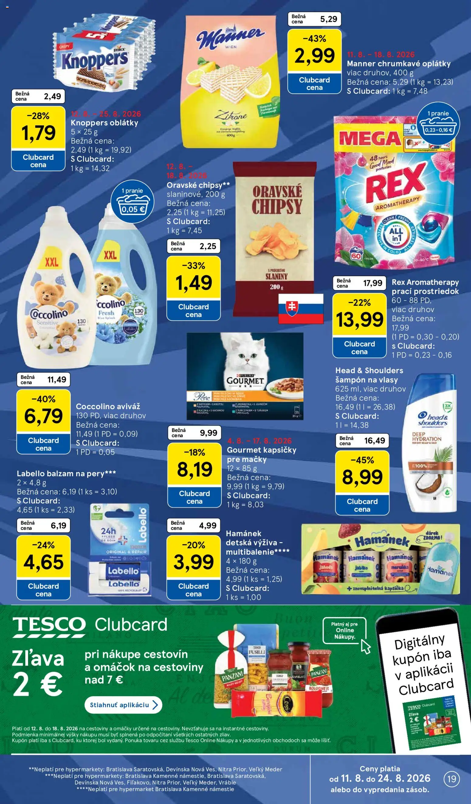 Nové Tesco akcie – leták je platný od 12.08.2026 | Strana: 19 | Produkty: Šampón, Oblátky, Kapsičky, Head & Shoulders
