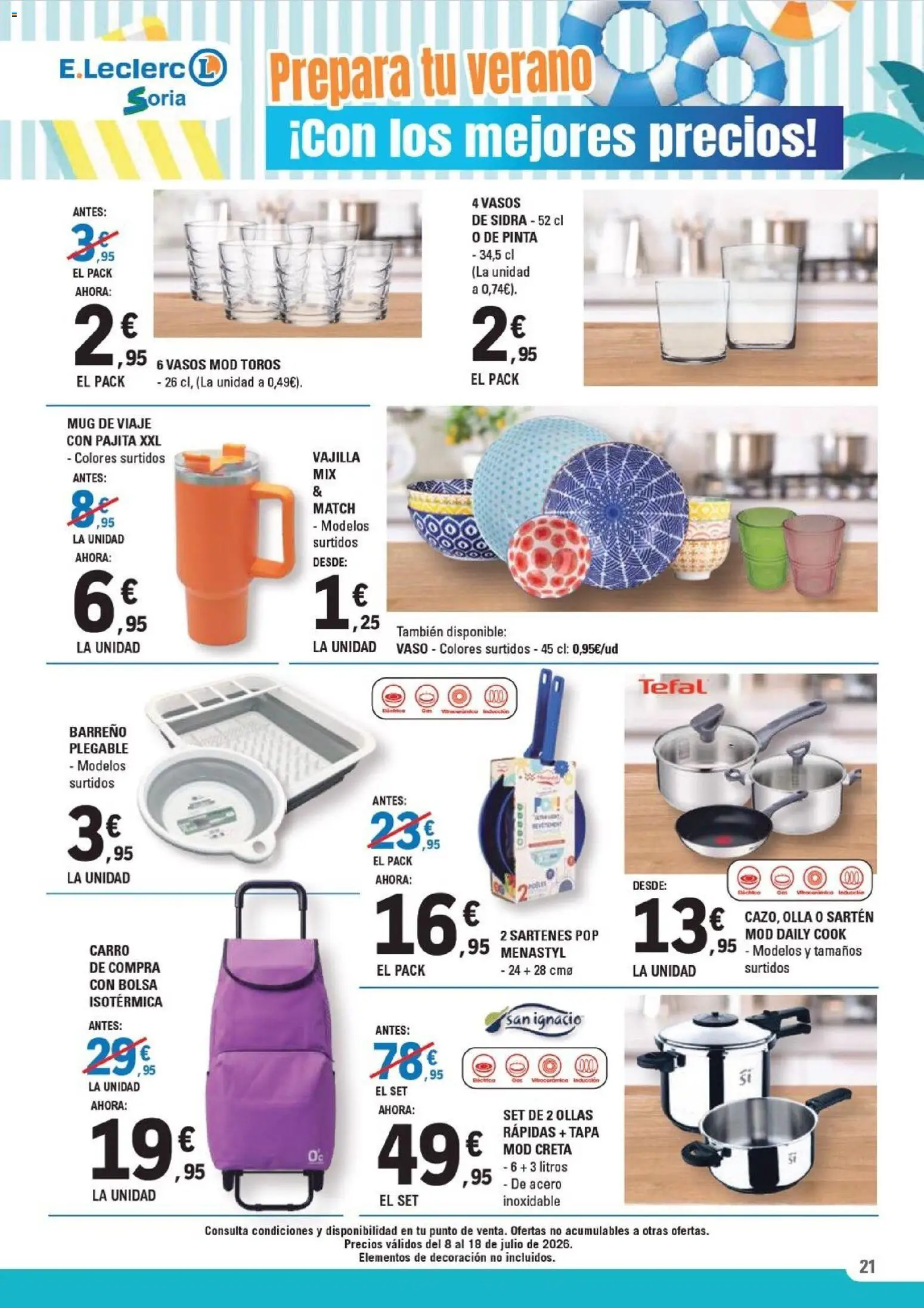 E.Leclerc folleto Soria │ válido desde el 08/07/2026 | Página: 21 | Productos: Vasos, Bolsa, Βρεφικό κρεβάτι