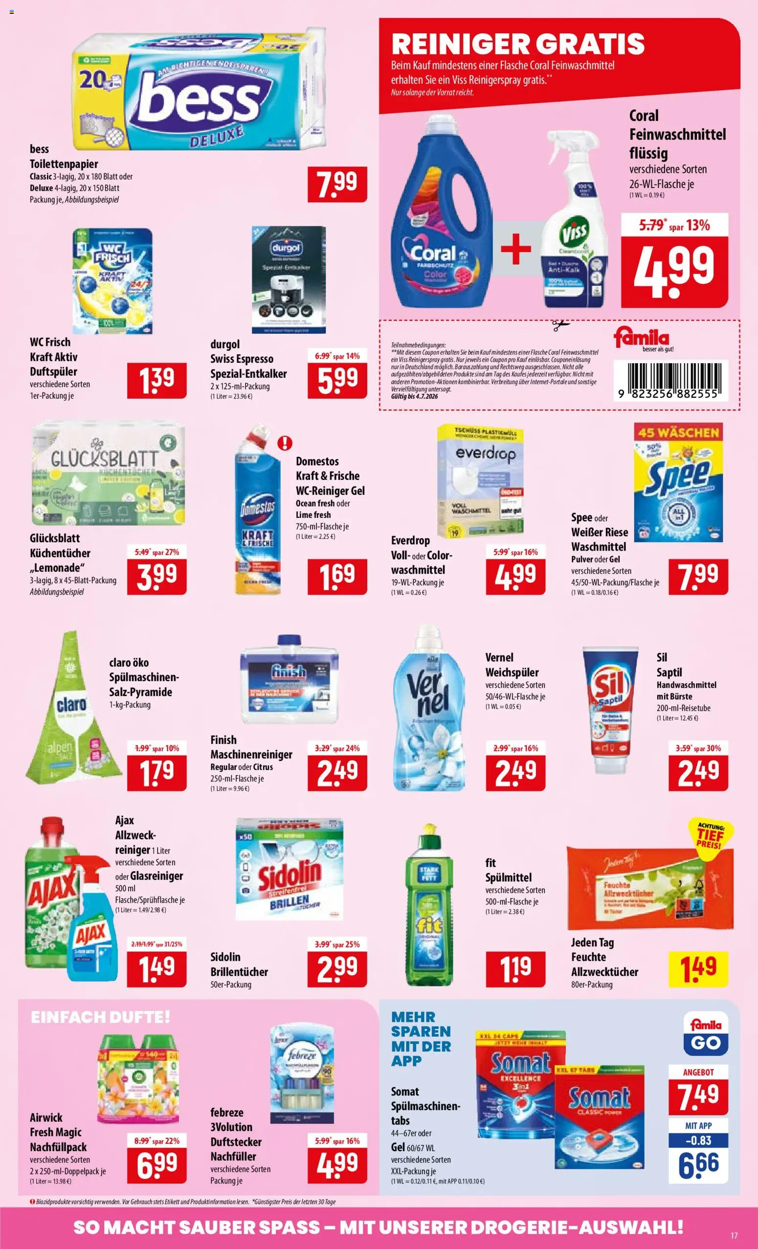 Famila Prospekt – gültig ab 29.06.2026 | Seite: 17 | Produkte: Bürste, Weichspüler, Vernel, Toilettenpapier