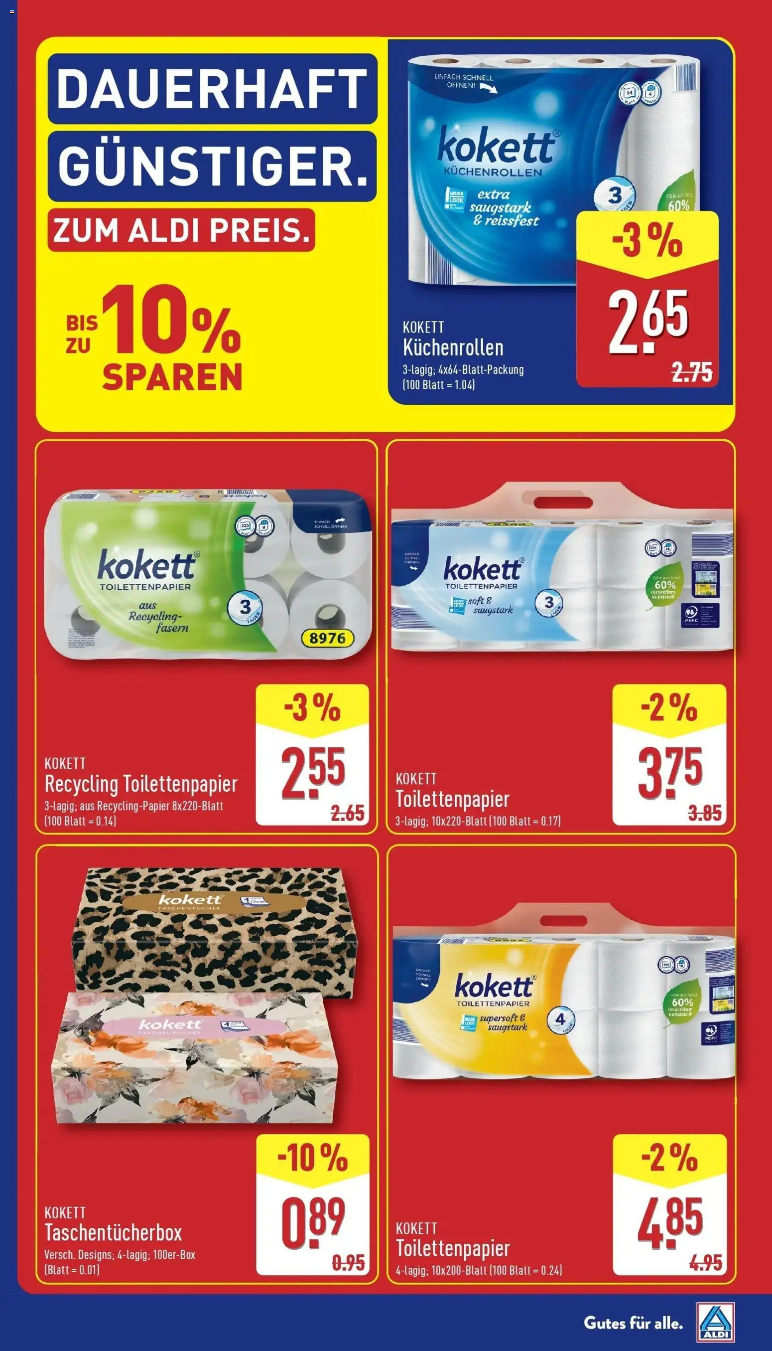 Aldi Aktueller Prospekt (ab 31.08.2026) » Angebote Online | Seite: 5 | Produkte: Taschentücher, Toilettenpapier