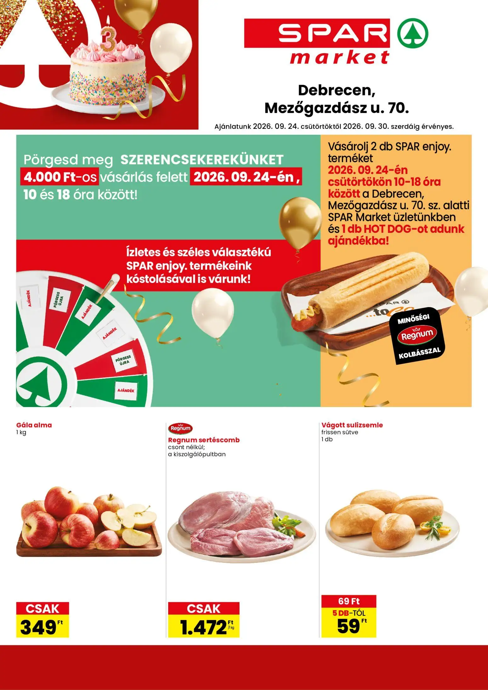 Spar Market akciós ujság - amely érvényes a következő dátumtól: 2026.09.24. | Oldal: 1 | Termékek: Sertéscomb, Alma, Óra