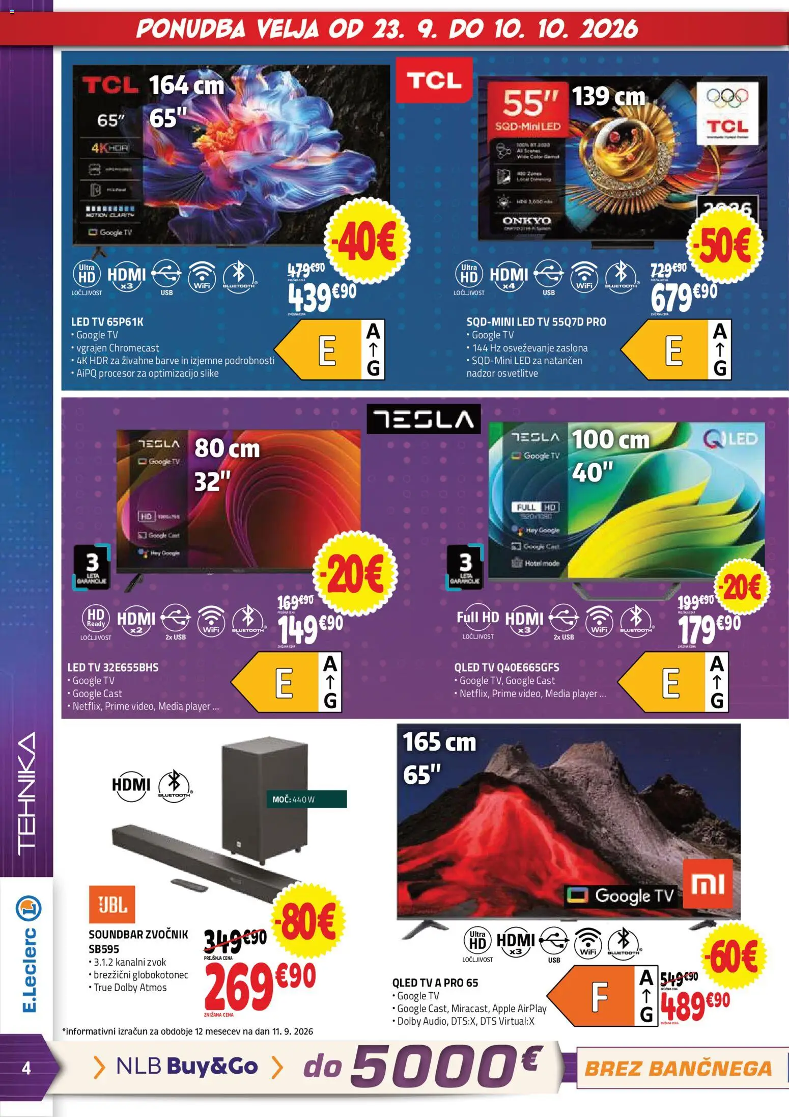 Novi E.leclerc katalog ponudbe – veljaven od 23.09.2026 | Stran: 4 | Izdelki: Tv, Zvocnik, Usb, Led tv