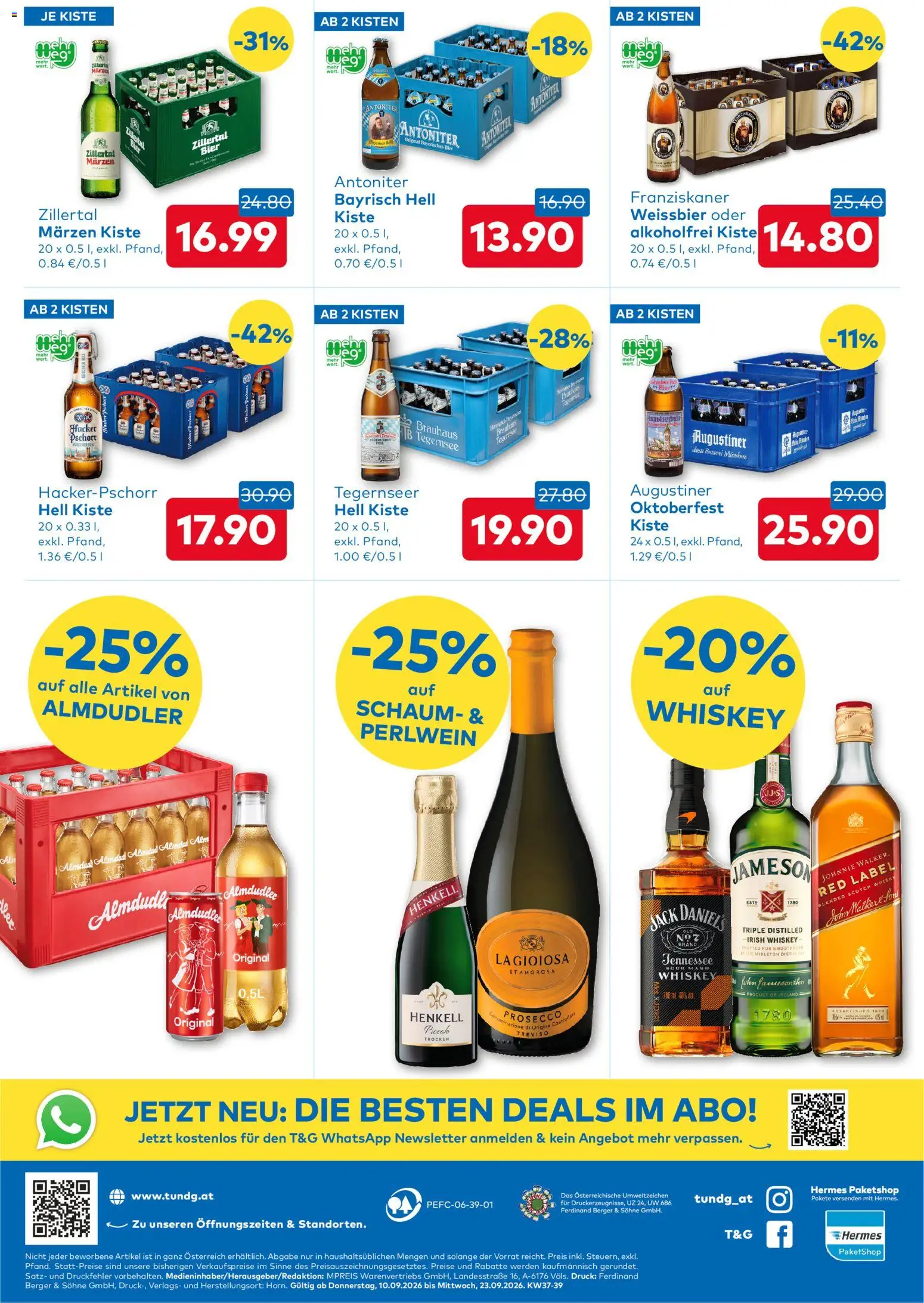 T&G Flugblatt gültig ab 10.09.2026 | Seite: 8 | Produkte: Whiskey, Prosecco, Bier