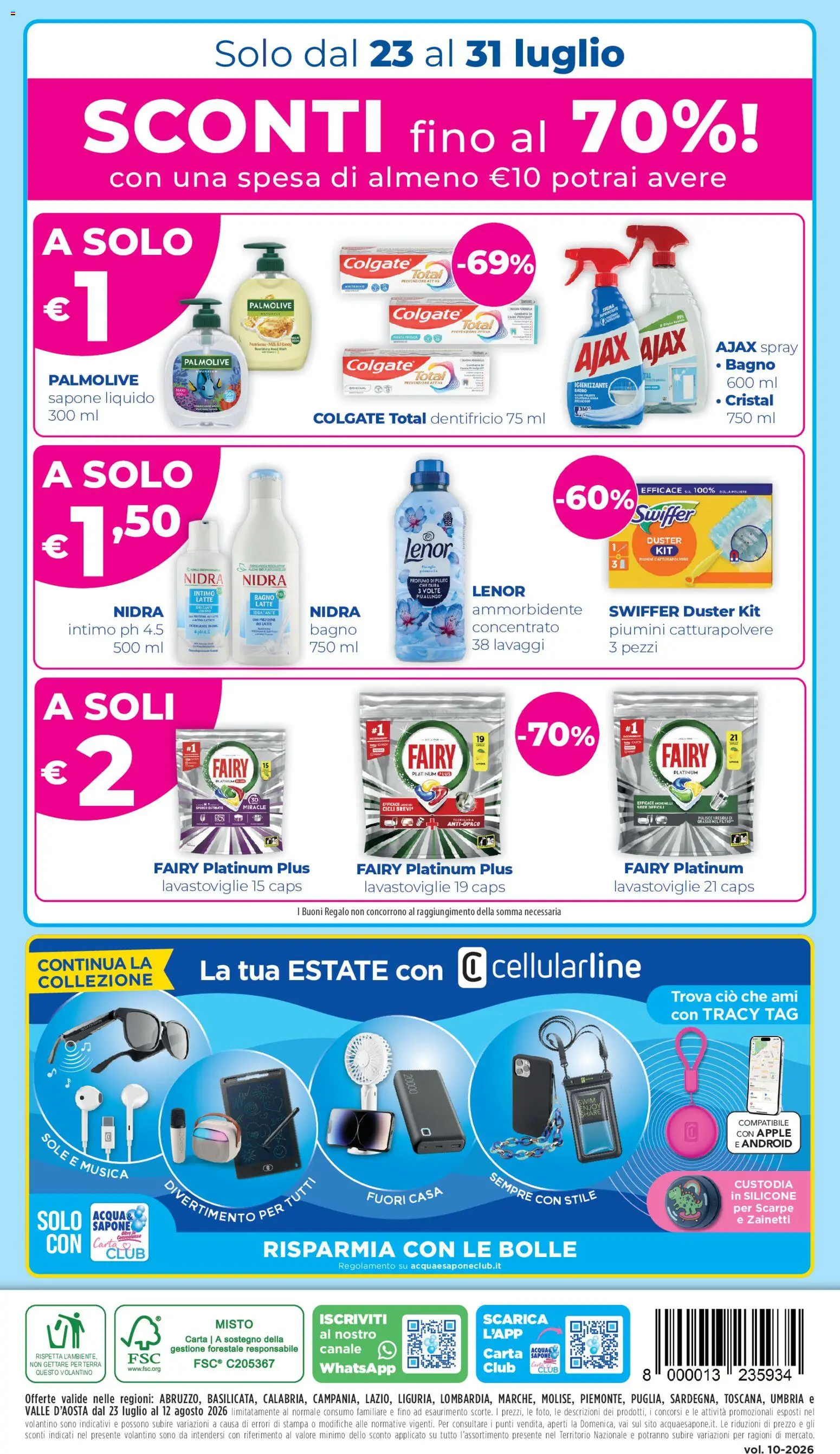 Volantino Acqua e Sapone del 23/07/2026 | Pagina: 16 | Prodotti: Dentifricio, Ammorbidente, Scarpe, Menta