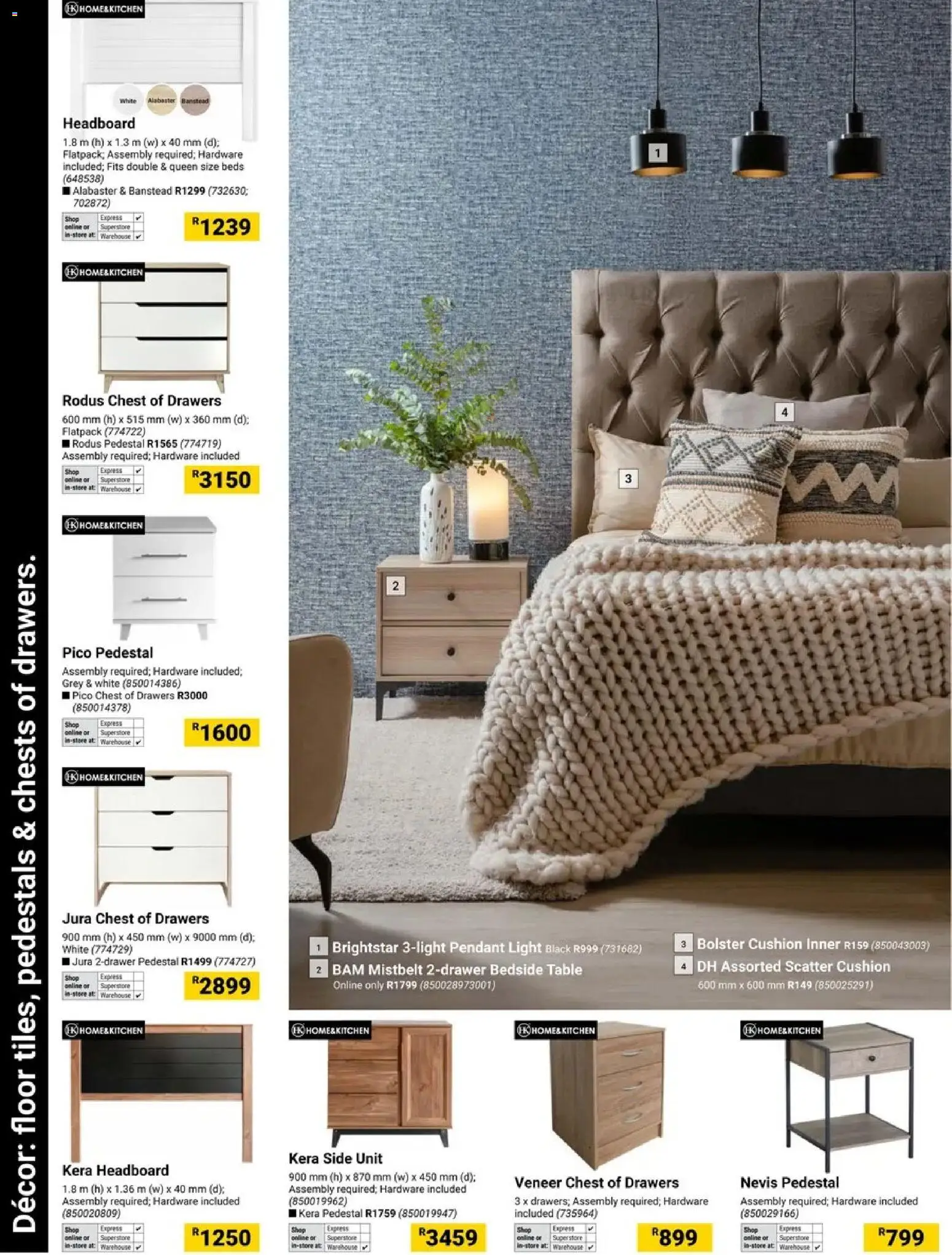 New Builders catalogue – valid from 19.05.2026 | Page: 16 | Products: Cushion, Headboard, Chest of drawers, Light