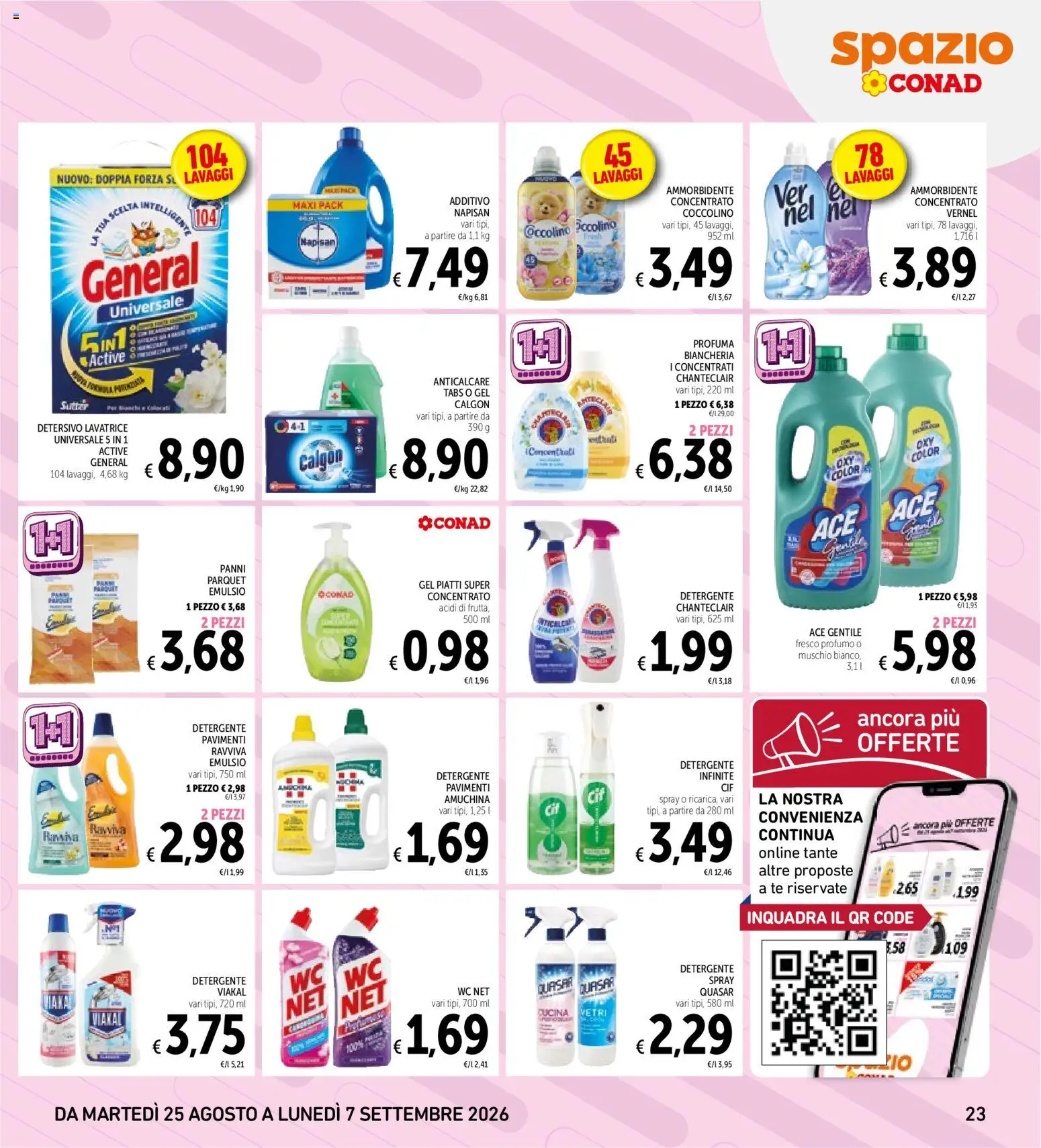 Volantino Spazio Conad del 24/08/2026 | Pagina: 23 | Prodotti: Ammorbidente, Lavatrice, Panni, Profumo