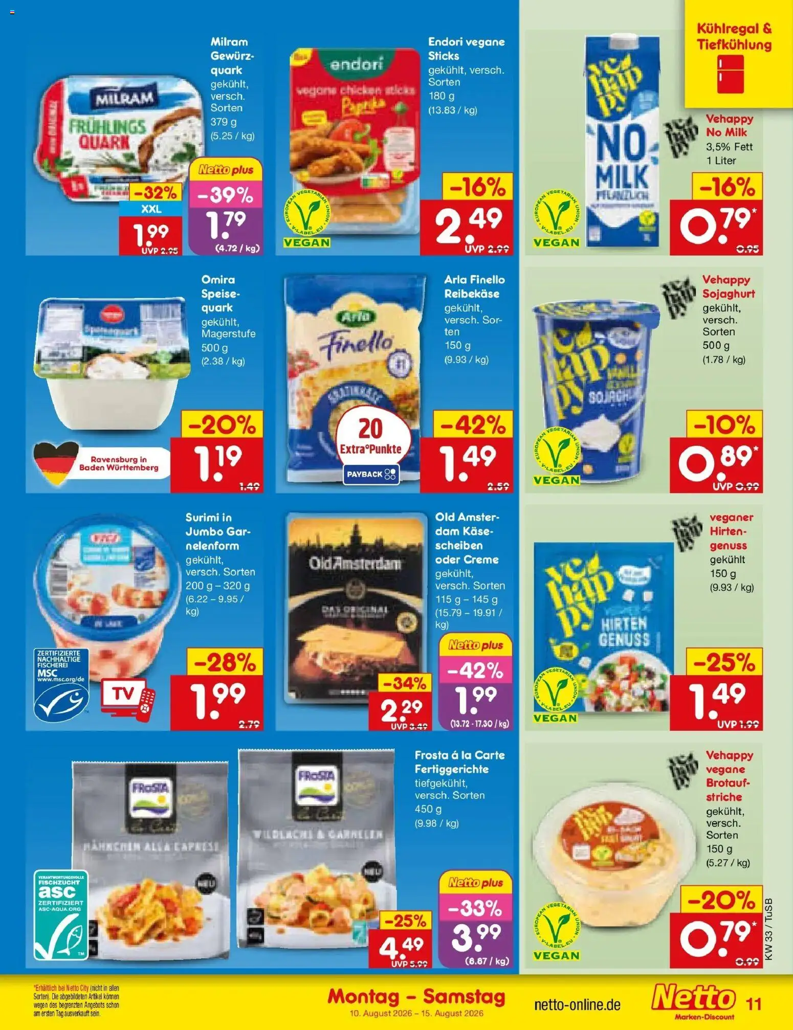 Netto Marken-Discount Prospekt Lahr-Langenwinkel – gültig ab 10.08.2026 | Seite: 11 | Produkte: Creme, Frosta, Fertiggerichte, Reibekase