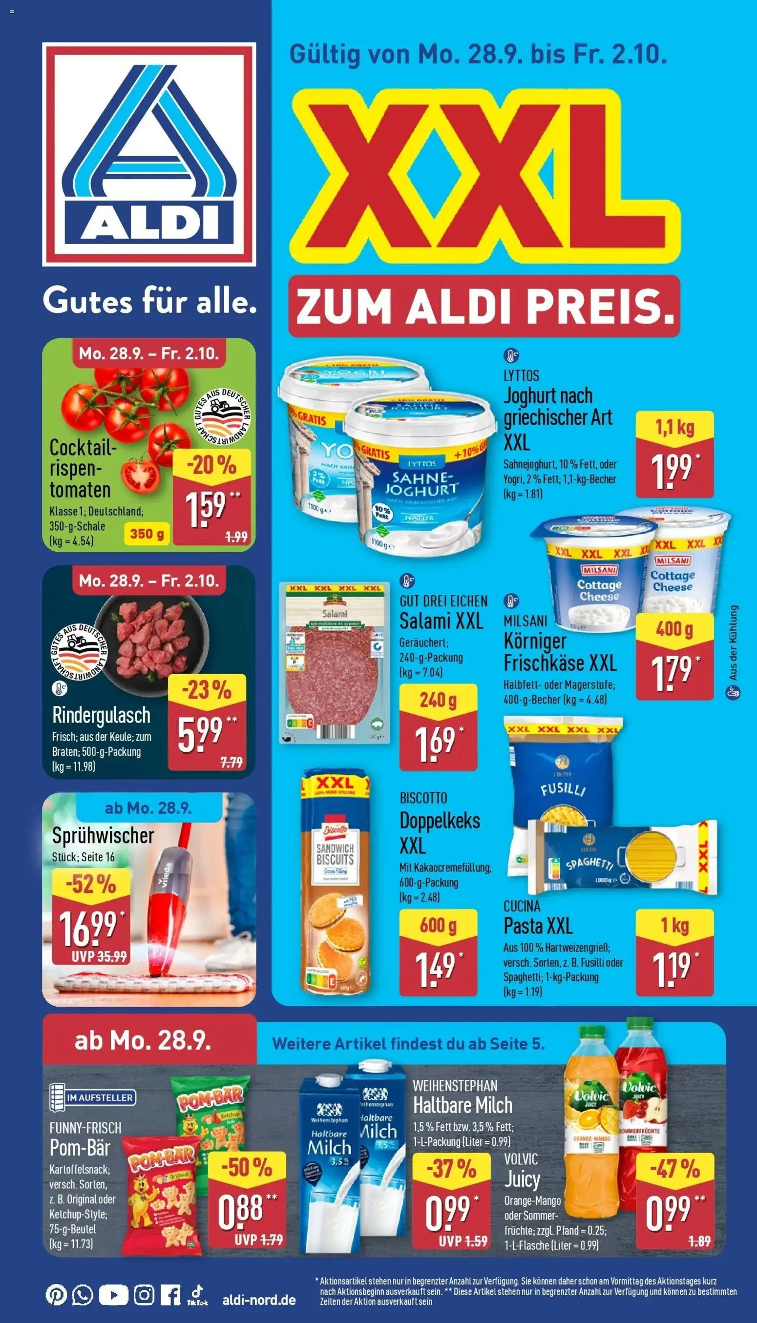 Aldi Aktueller Prospekt (ab 28.09.2026) » Angebote Online | Seite: 1 | Produkte: Milch, Salami, Sahne, Frischkase