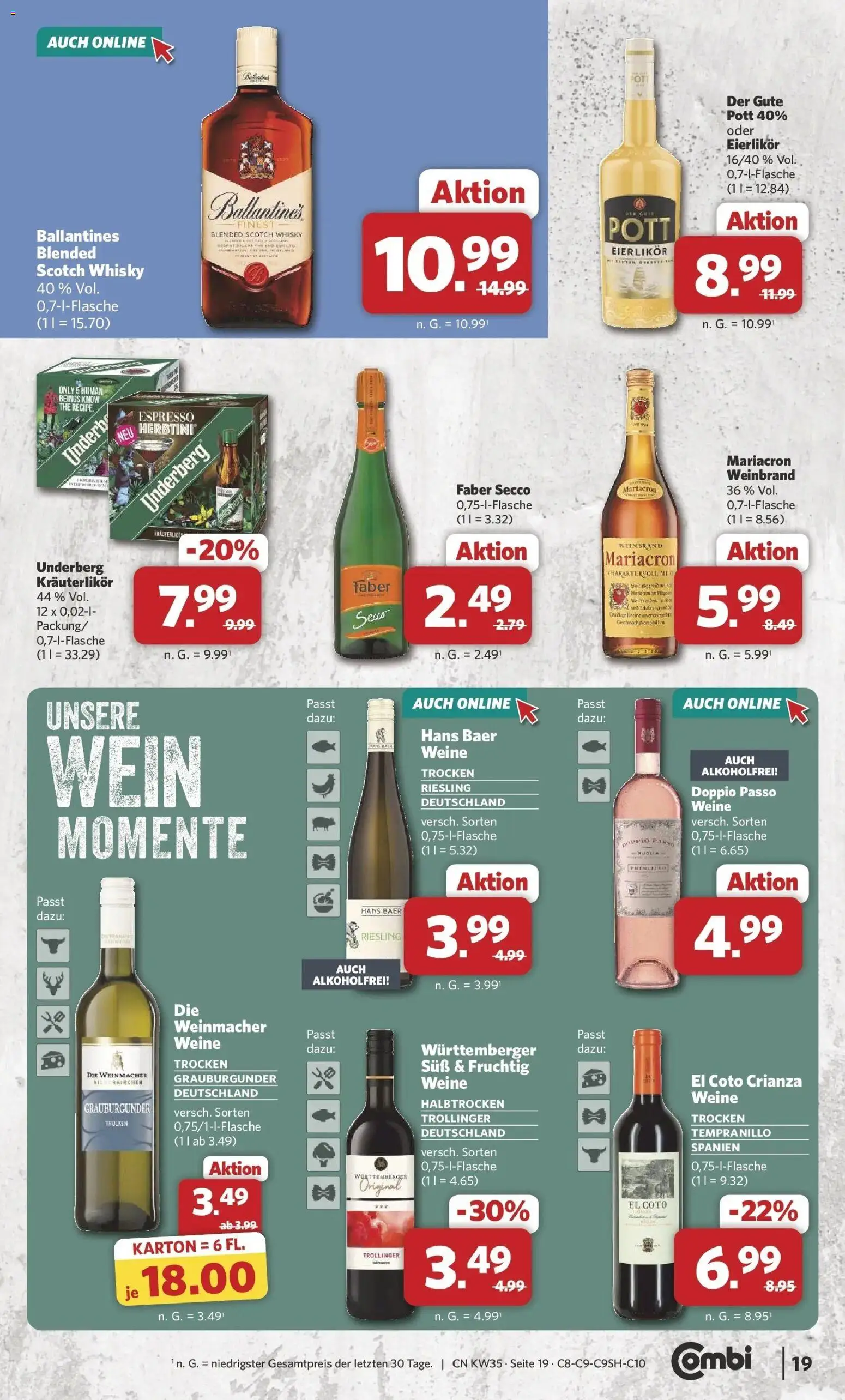 Combi Prospekt Borchen (ab 24.08.2026) zum Blättern | Seite: 23 | Produkte: Mariacron, Doppio Passo, Wein, Underberg