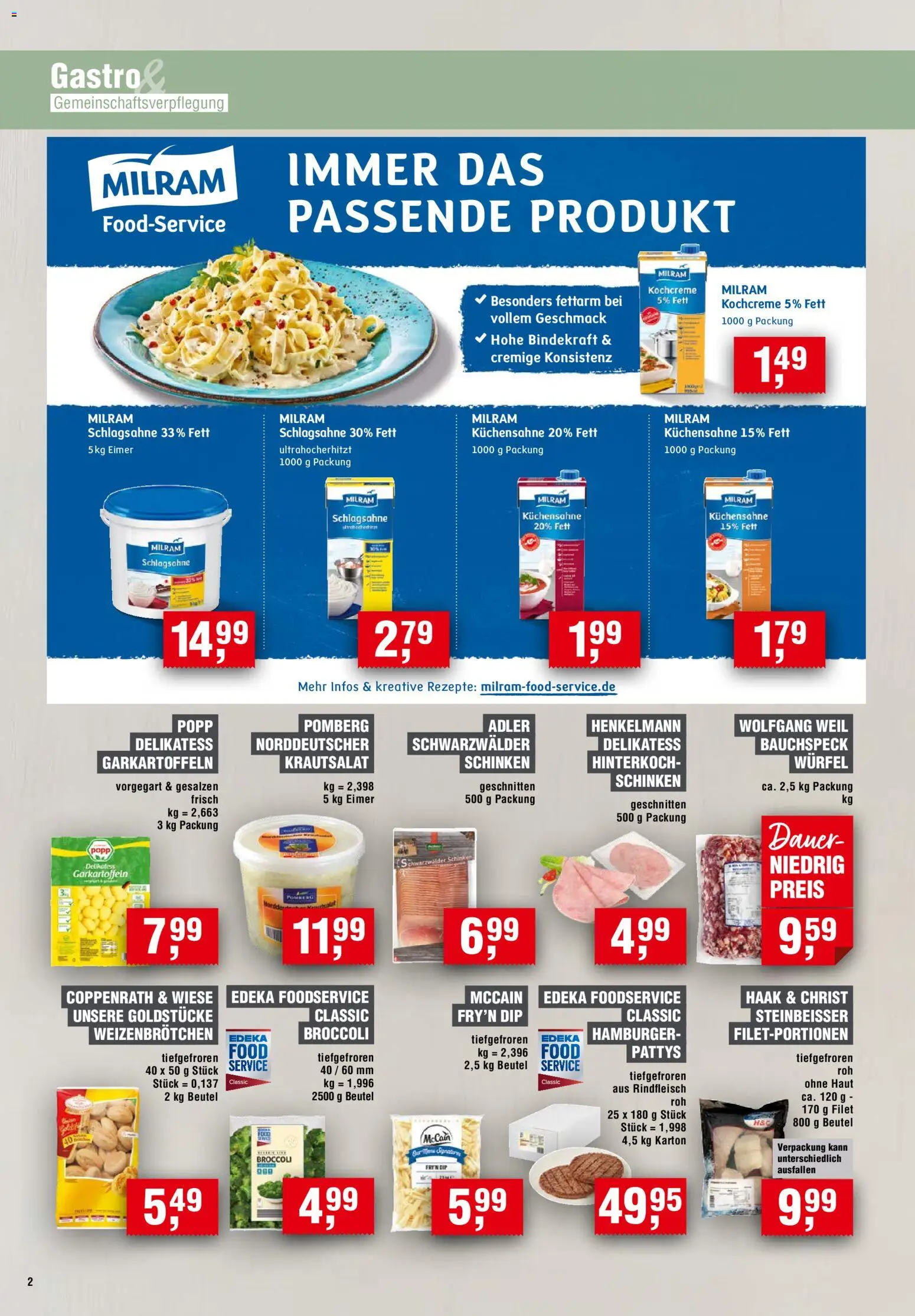 Handelshof Gastro & GV – gültig ab 01.11.2026 | Seite: 2 | Produkte: Schlagsahne, McCain, Milram, Rindfleisch