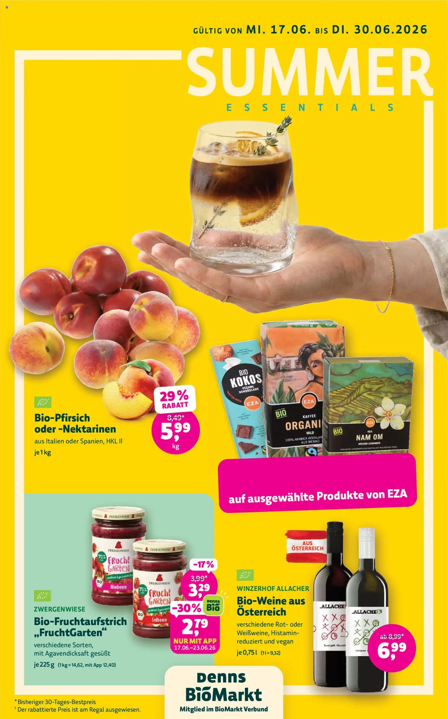 Denns BioMarkt Angebote gültig ab 17.06.2026 | Seite: 1 | Produkte: Himbeere, Regal, Kaffee, Schokolade