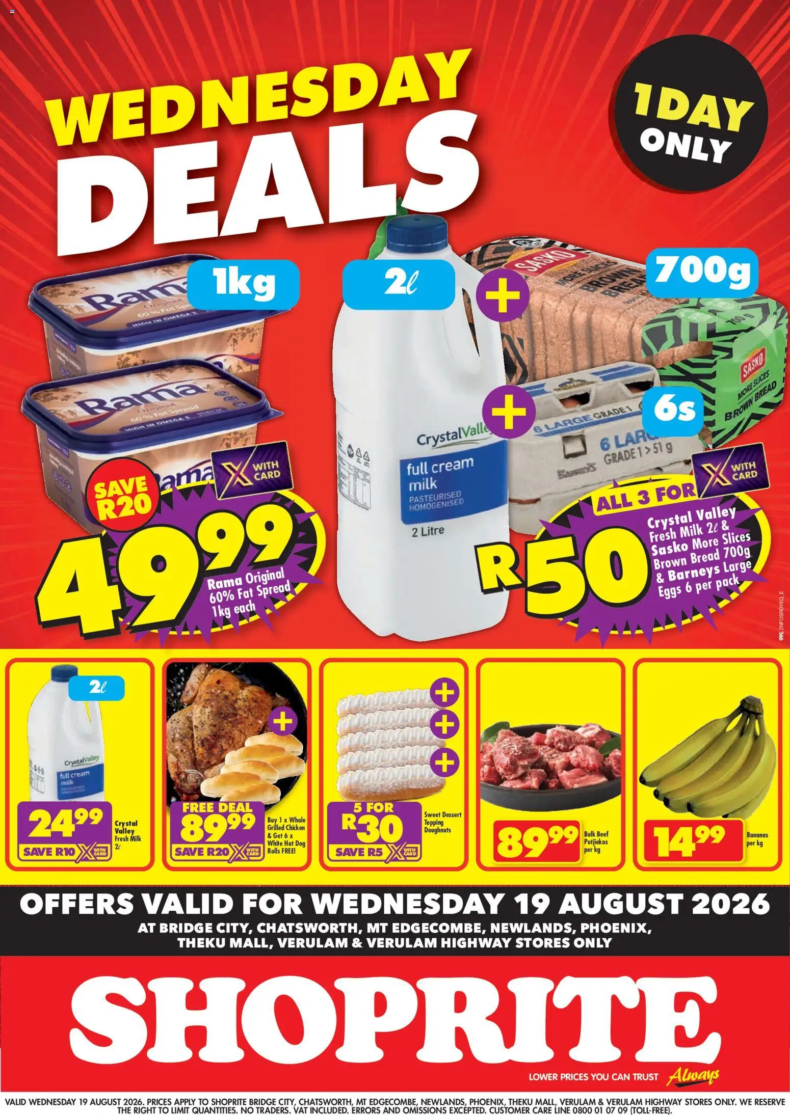 New Shoprite catalogue – valid from 19/08/2026 | Page: 1 | Products: Dessert, Milk, Eggs, Bananas