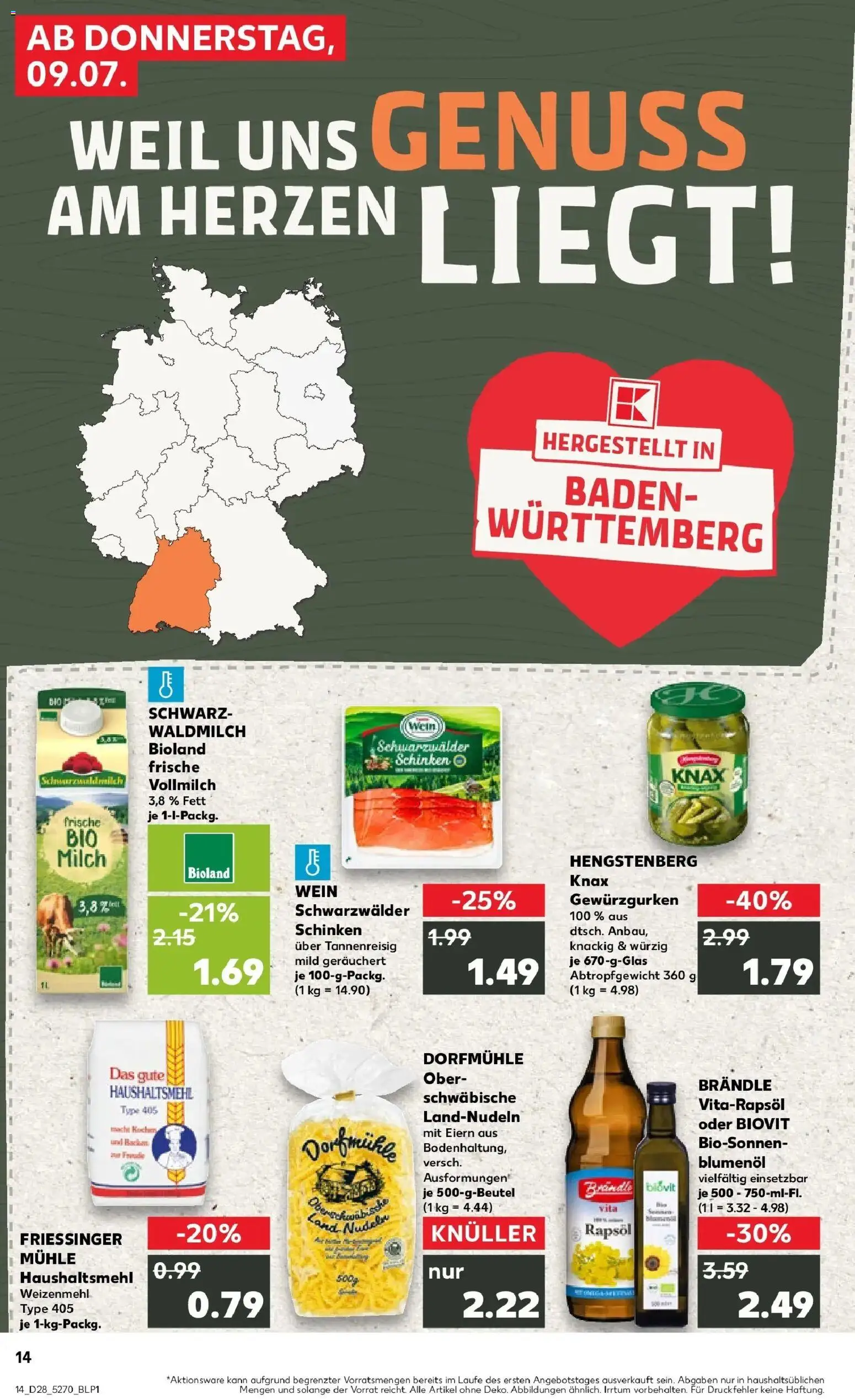 Kaufland Prospekt Pfullingen – gültig ab 09.07.2026 | Seite: 14 | Produkte: Mühle, Milch, Weizenmehl, Wein