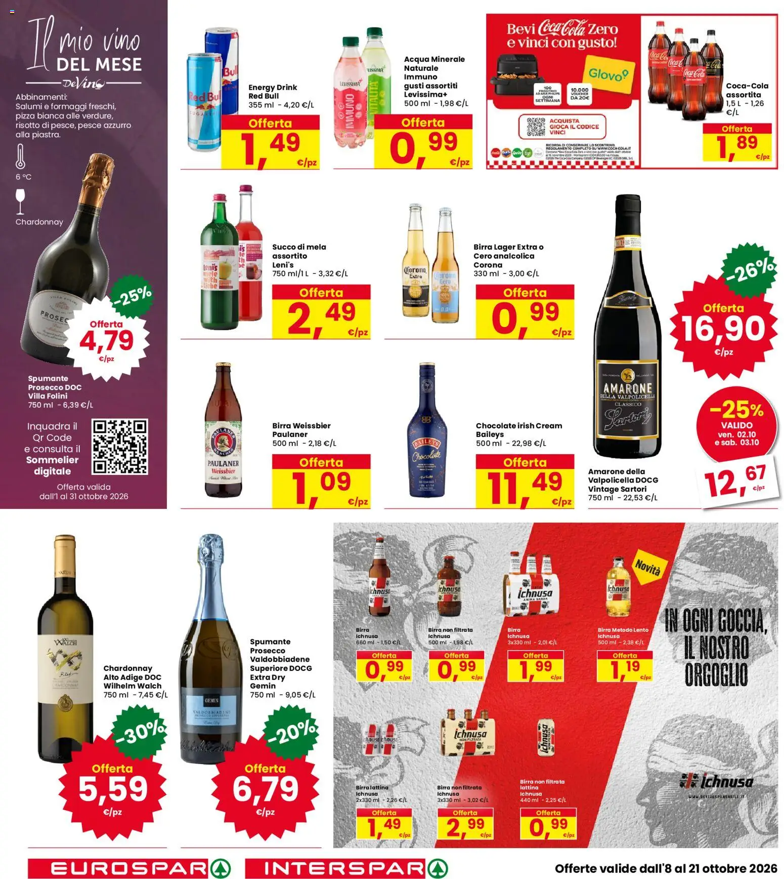 Volantino Eurospar del 08/10/2026 | Pagina: 20 | Prodotti: Birra, Mele, Pesce, Red Bull