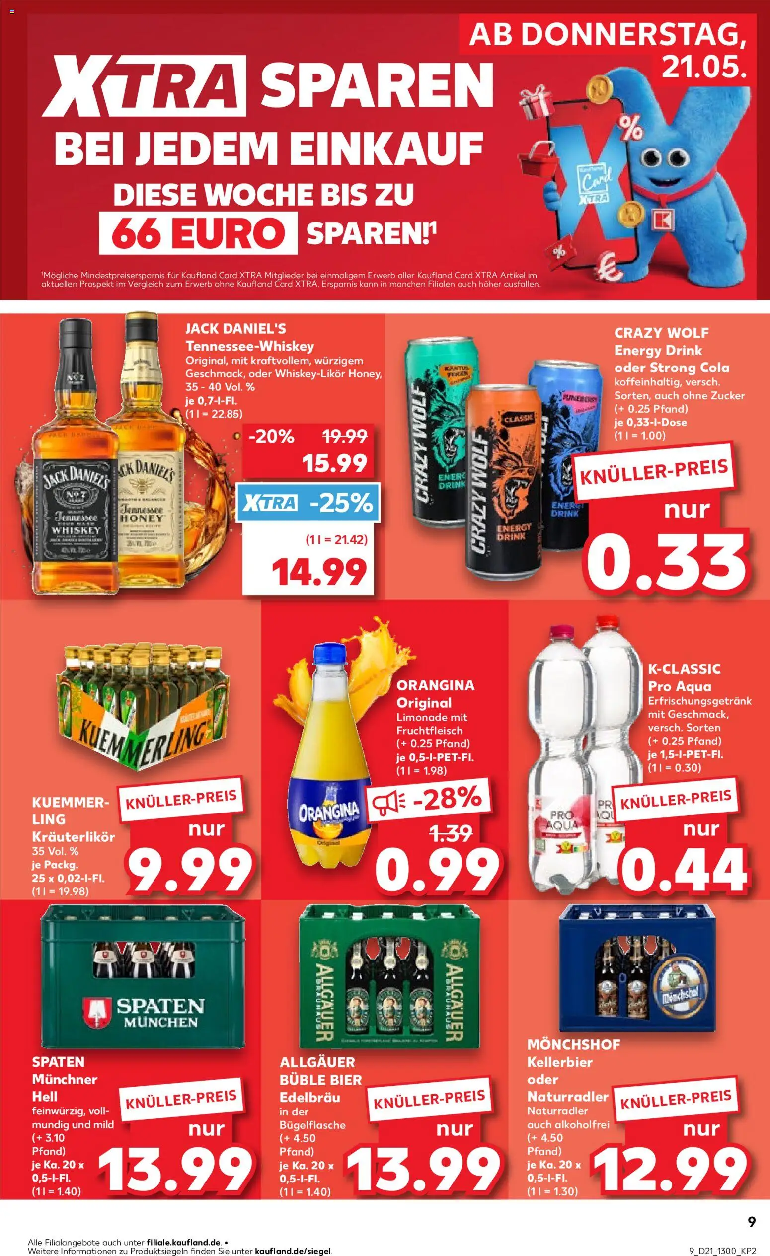Kaufland Prospekt Bremen	 – gültig ab 21.05.2026 | Seite: 9 | Produkte: Monchshof, Cola, Kuemmerling, Whiskey