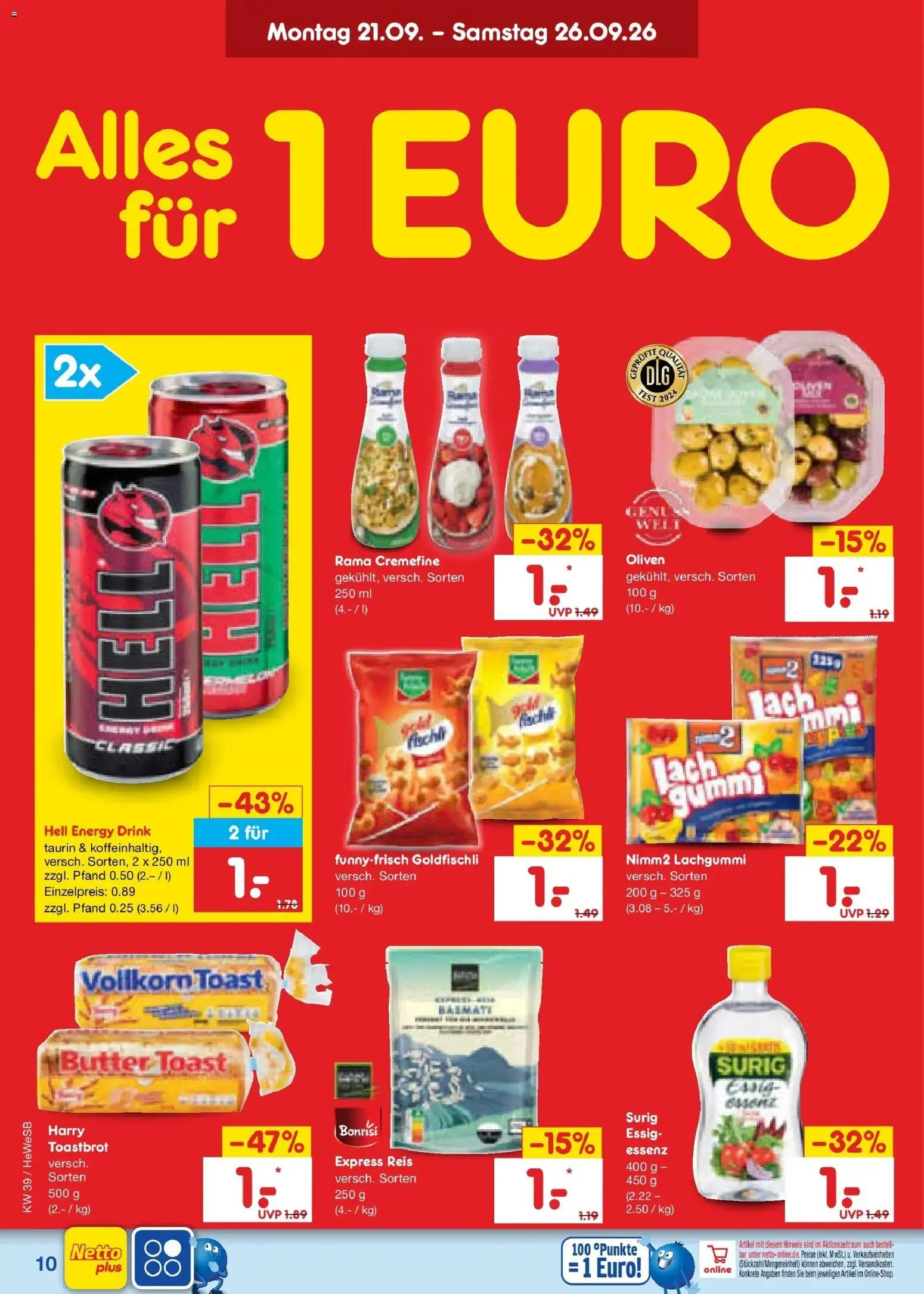 Netto Marken-Discount Prospekt Hamburg – gültig ab 21.09.2026 | Seite: 16 | Produkte: Energy, Butter, Toast, Essig