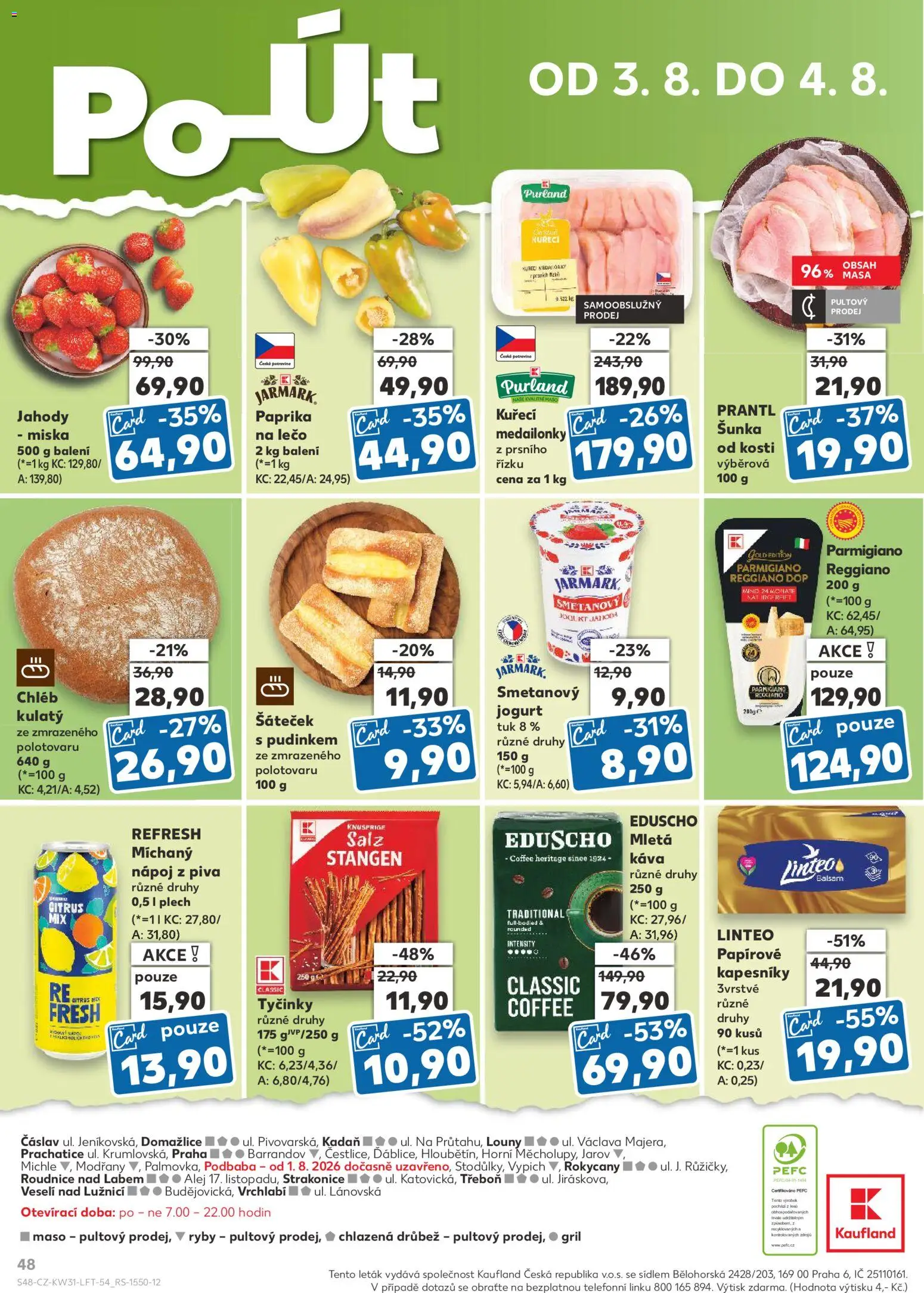 Kaufland leták - Praha 8 od 29.07.2026 | Strana: 48 | Produkty: Chléb, Šunka, Papírové kapesníky, Mletá káva