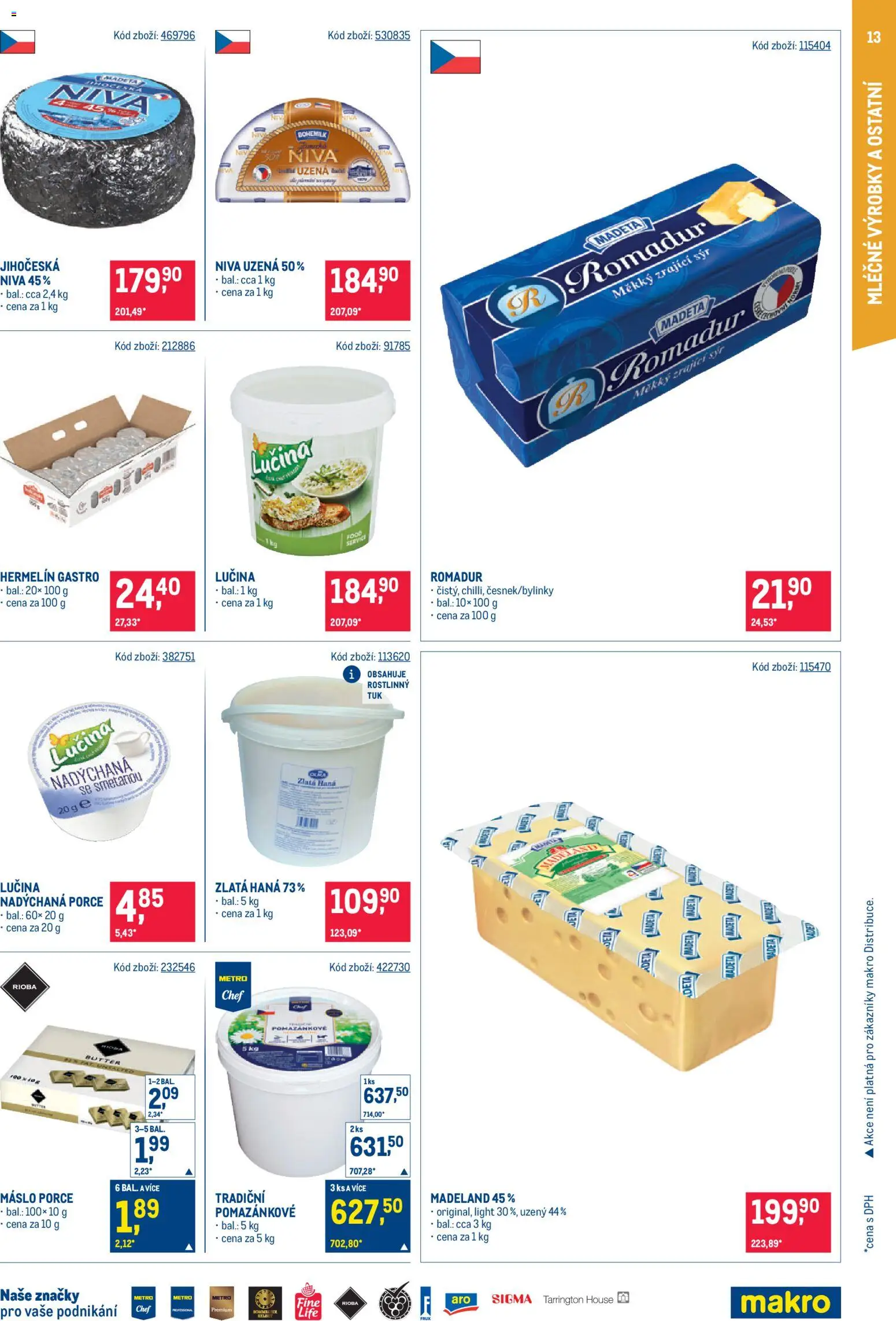 Makro leták - Gastronomie od 12.08.2026 | Strana: 13 | Produkty: Lučina, Zlatá Hana, Romadur, Niva