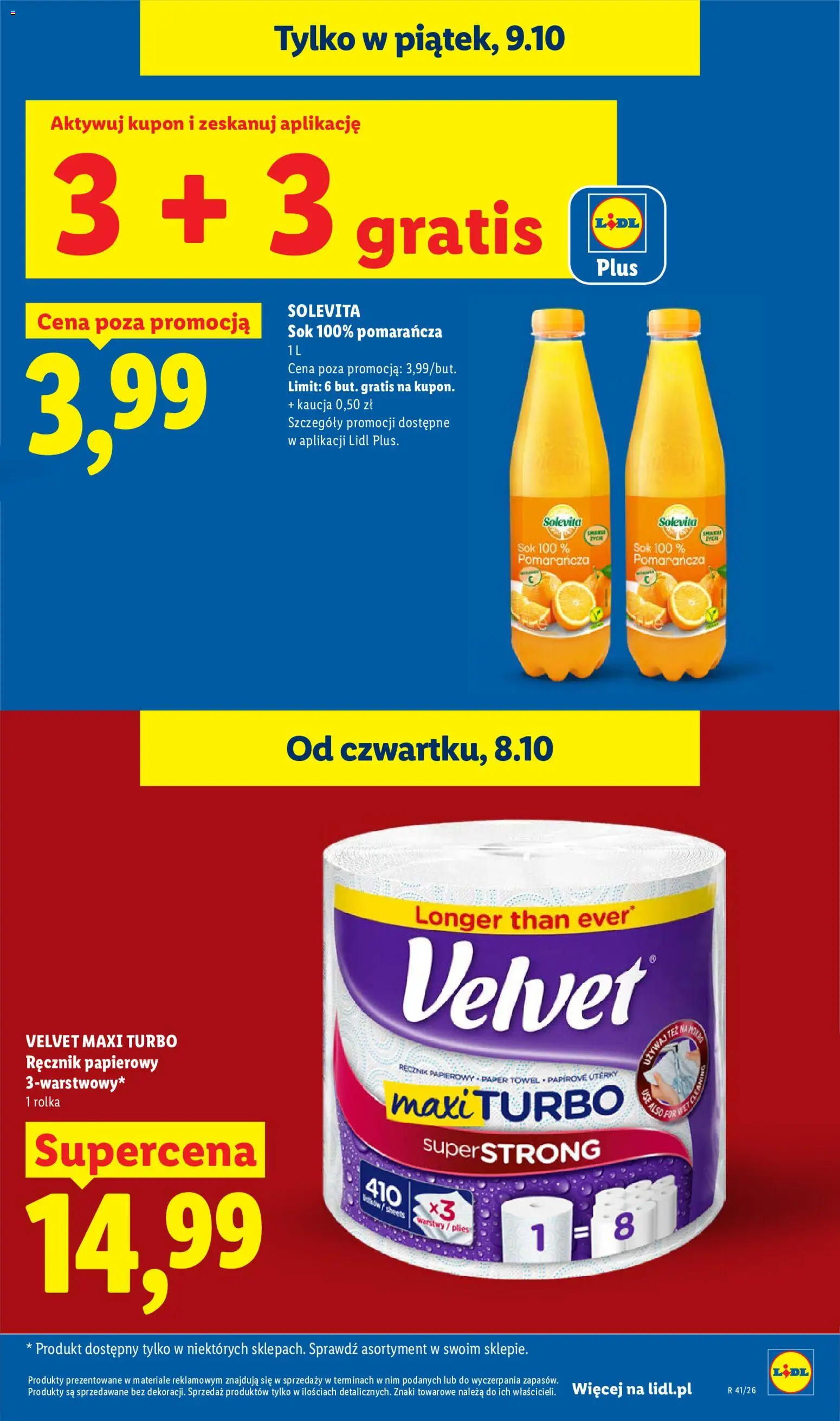 Lidl gazetka od 08.10.2026 | Strona: 13 | Produkty: Sok, Ręcznik papierowy
