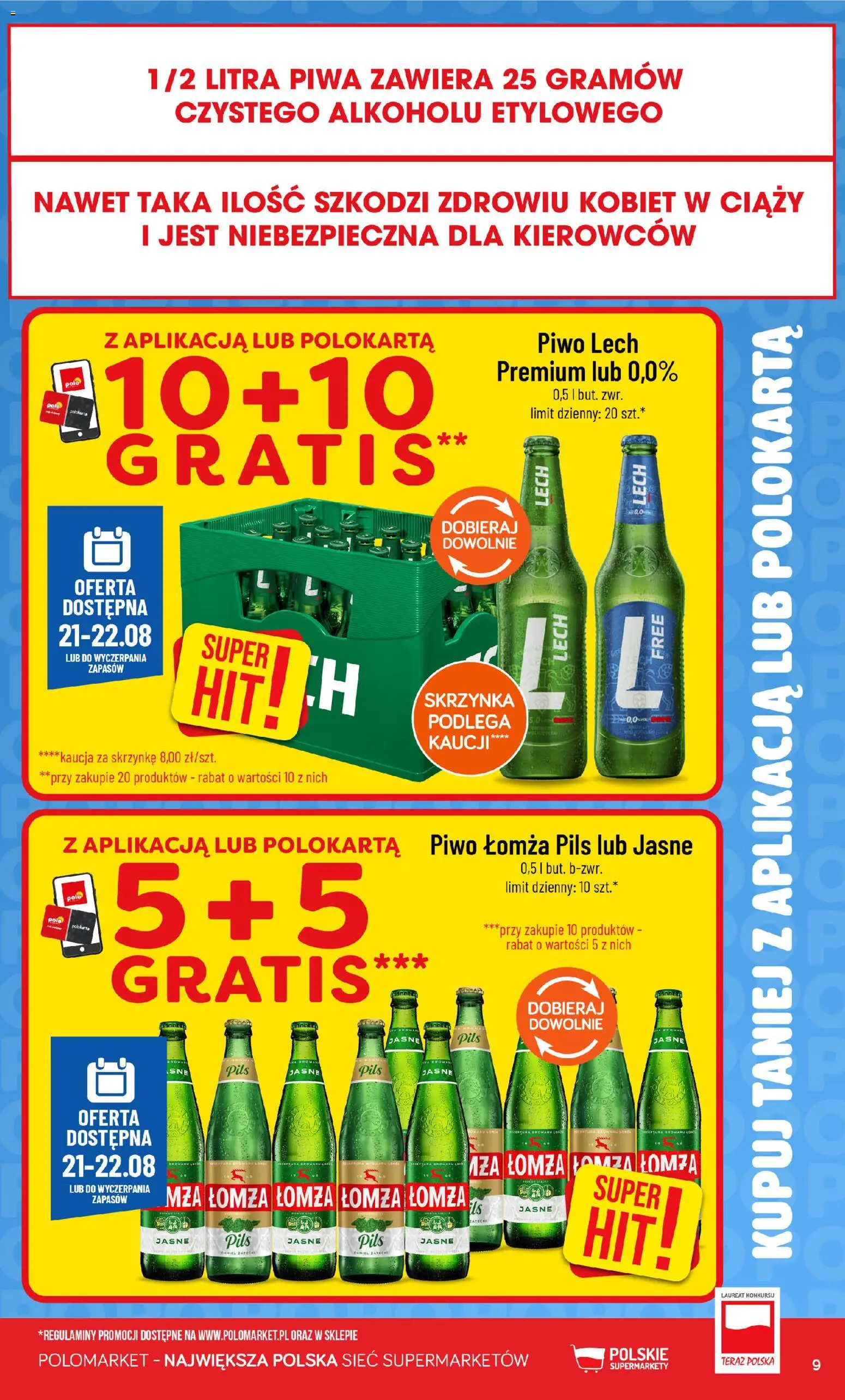 Nowa POLOmarket gazetka od jutra 19.08.2026 | Strona: 9 | Produkty: Lech, Piwo