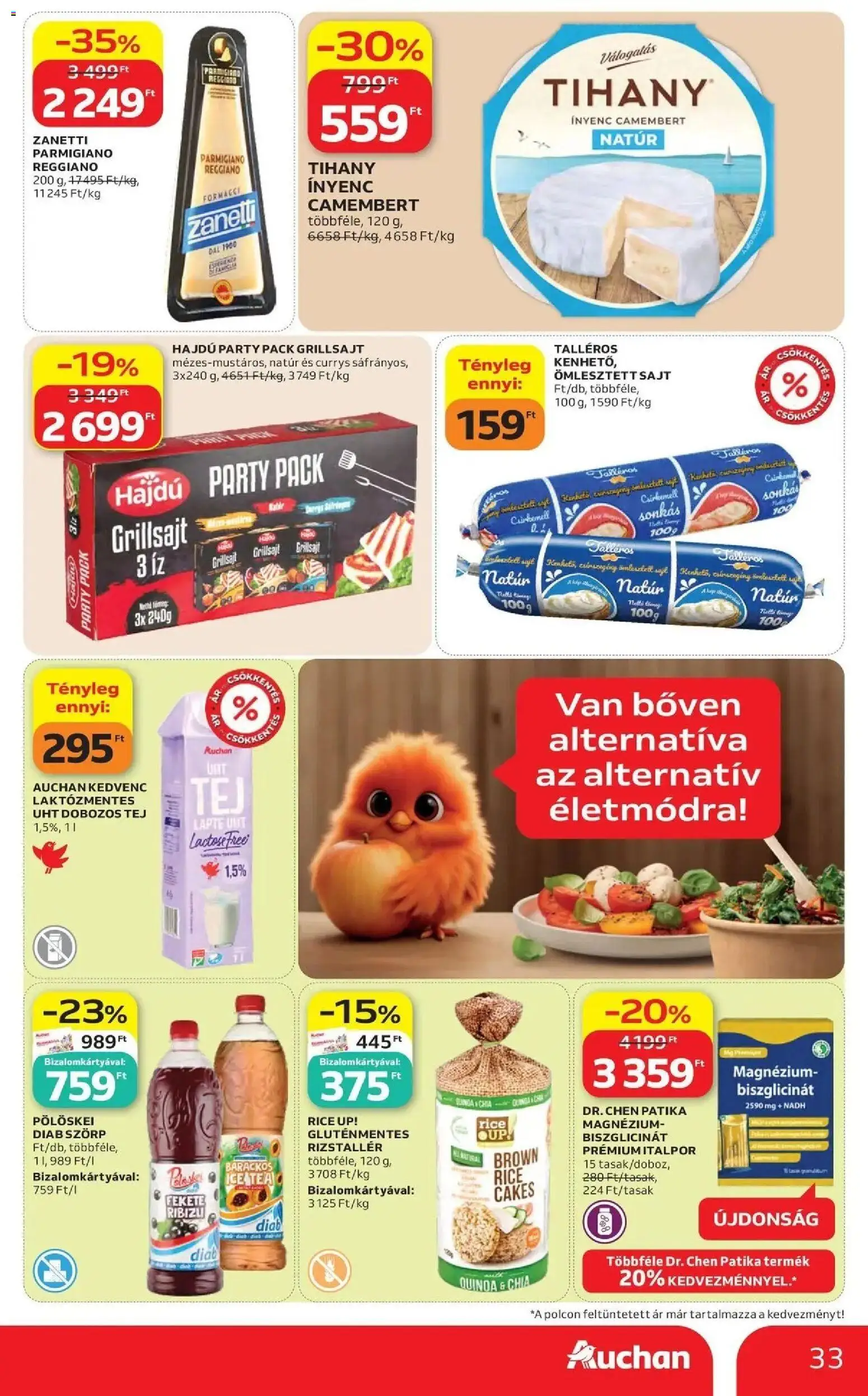 Auchan akciós ujság - amely érvényes a következő dátumtól: 07.05.2026 | Oldal: 33 | Termékek: Szörp, Tej, Sajt, Gluténmentes