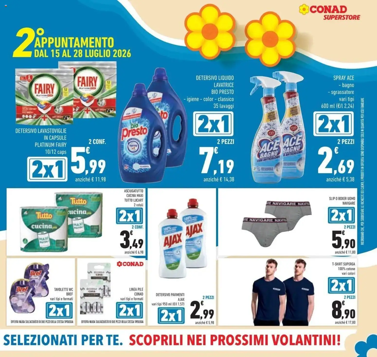 Volantino Conad del 14/07/2026 | Pagina: 9 | Prodotti: Pile, T-shirt, Lavatrice, WC