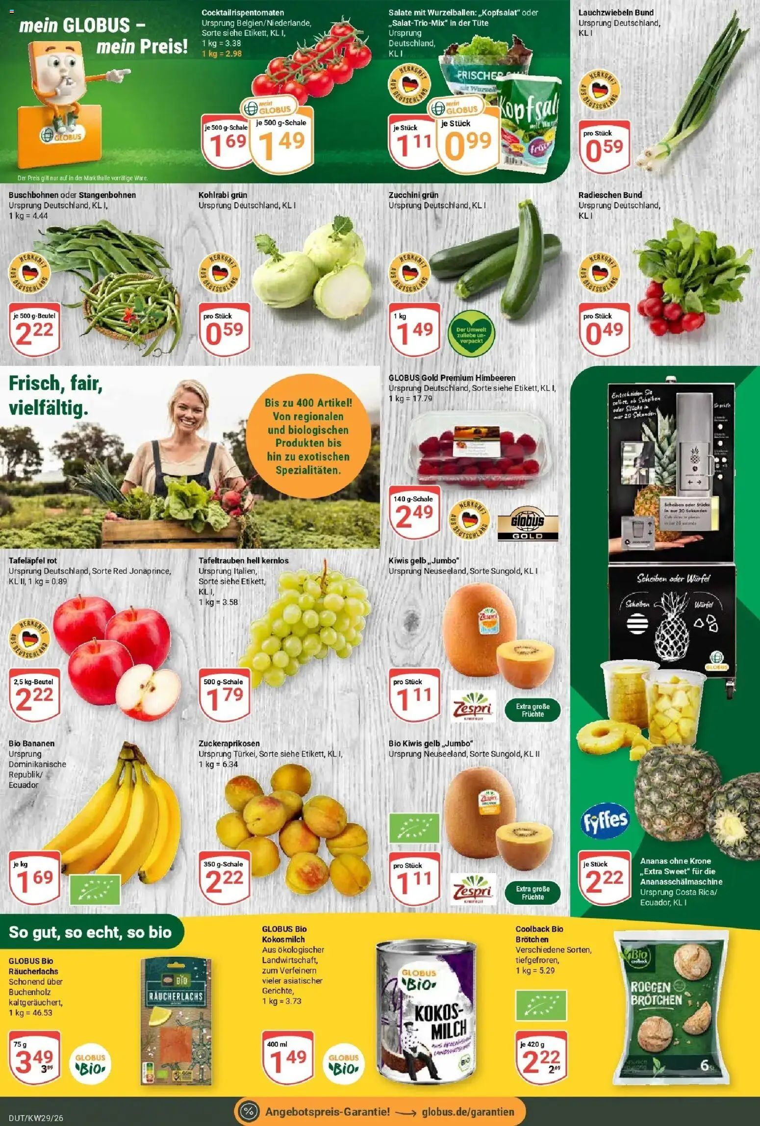 Globus Prospekt Wetzlar-Dutenhofen – gültig ab 13.07.2026 | Seite: 7 | Produkte: Himbeeren, Milch, Ananas, Zucchini