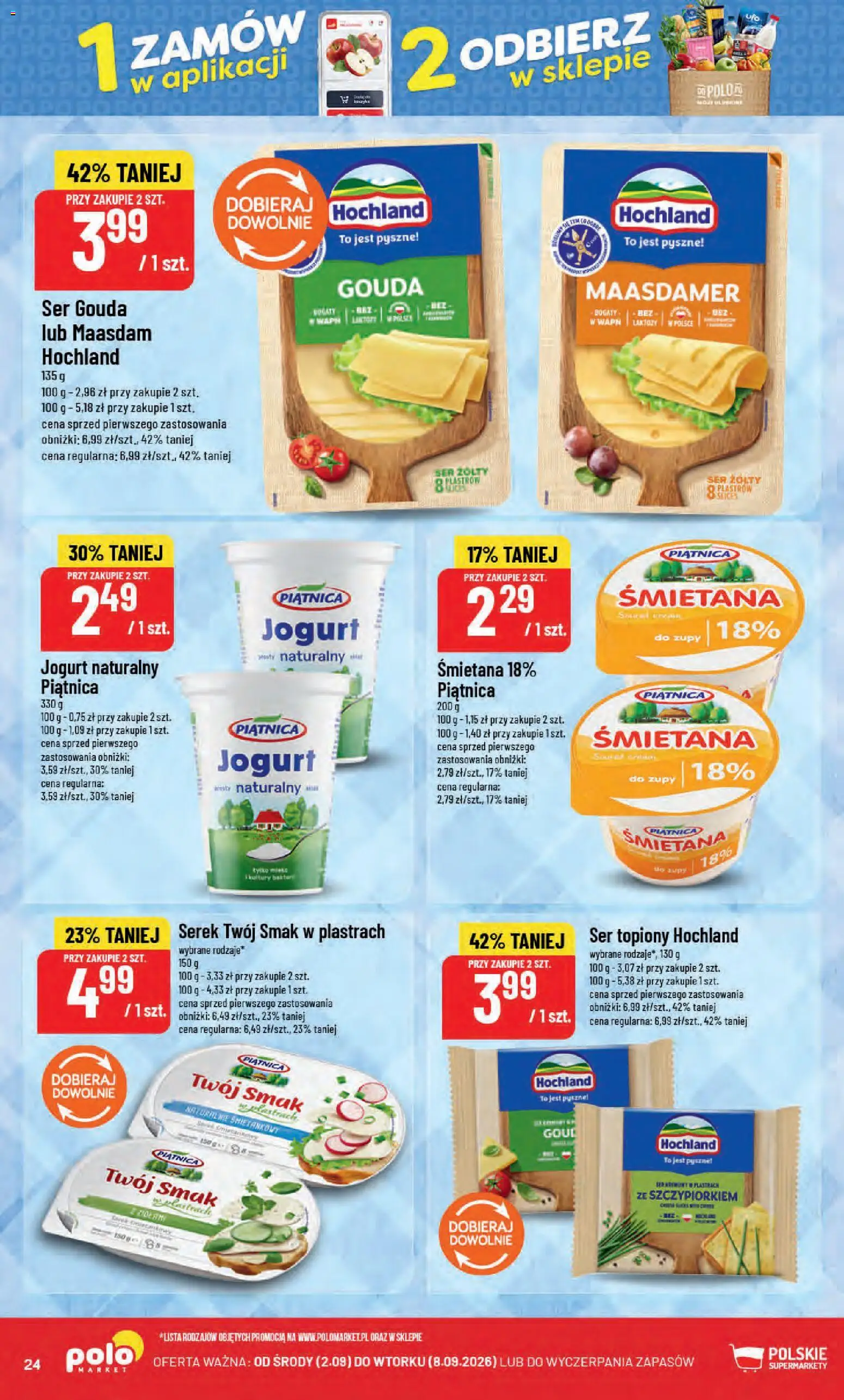 POLOmarket gazetka od 02.09.2026 | Strona: 24 | Produkty: Ser topiony, Jogurt naturalny, Ser, Śmietana