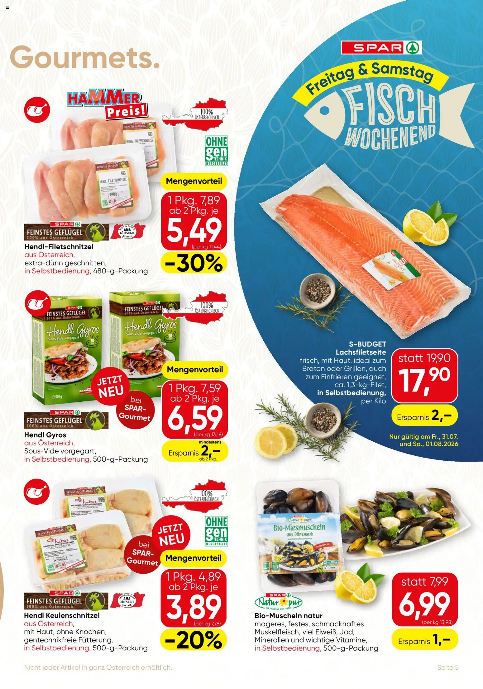 SPAR Gourmet Flugblatt gültig ab 30.07.2026 | Seite: 5 | Produkte: Lachsfilet, Fisch