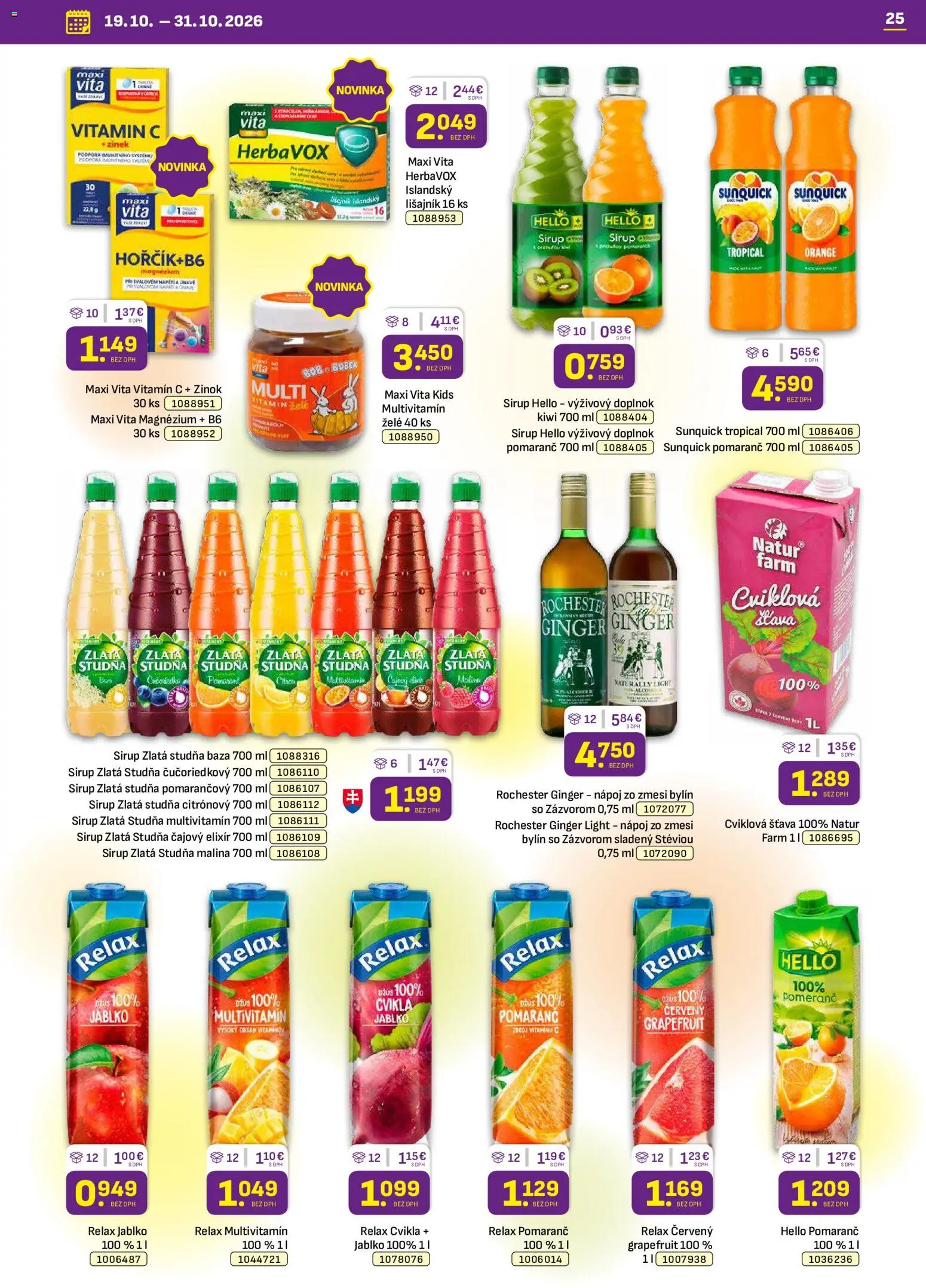 Nové Libex akcie – leták je platný od 19.10.2026 | Strana: 25 | Produkty: Sirup, Sunquick, Cvikla, Grapefruit