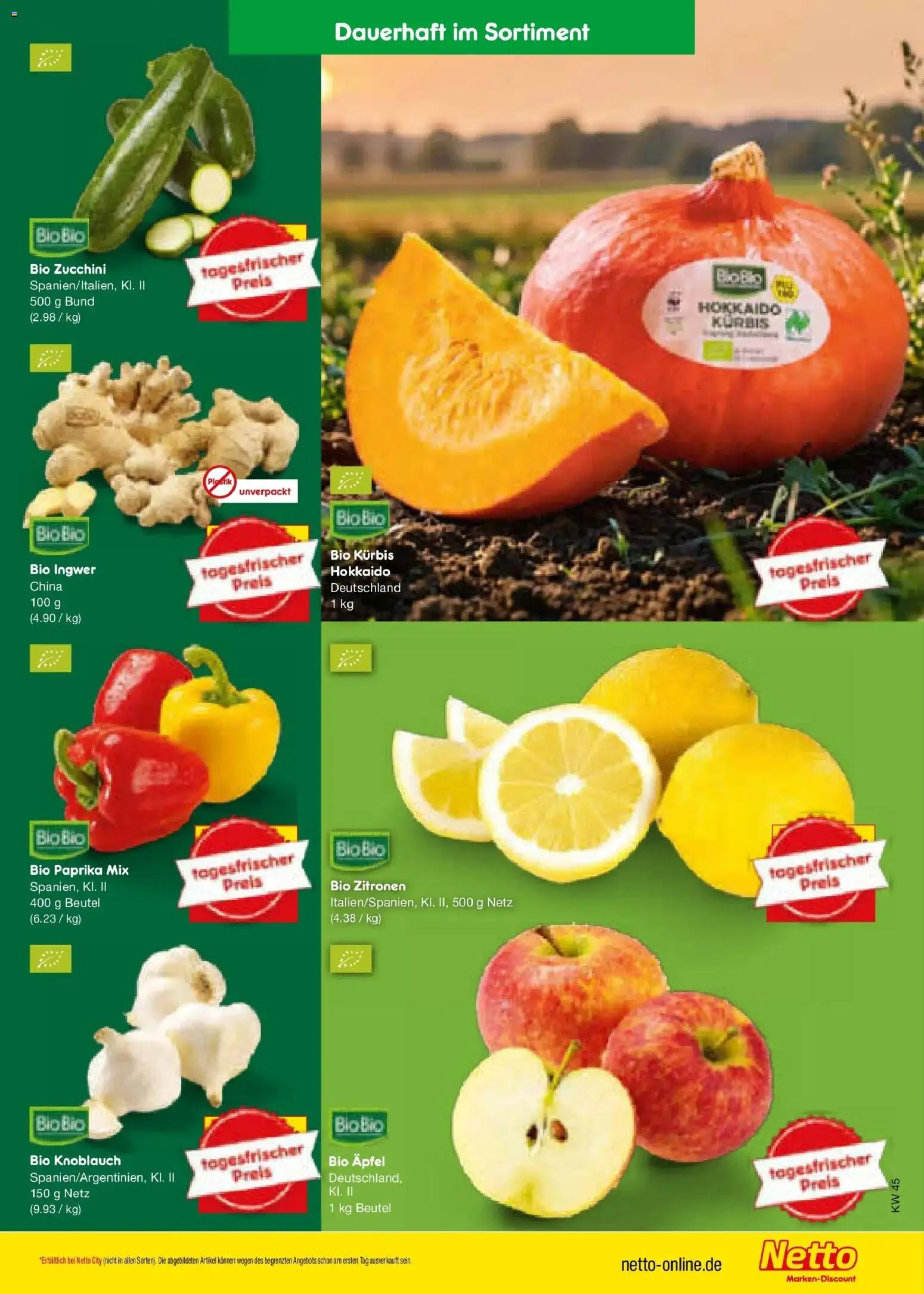 Netto Marken-Discount Prospekt Weimar (ab 02.11.2026) » Angebote | Seite: 13 | Produkte: Paprika, Knoblauch, Kürbis, Zitronen