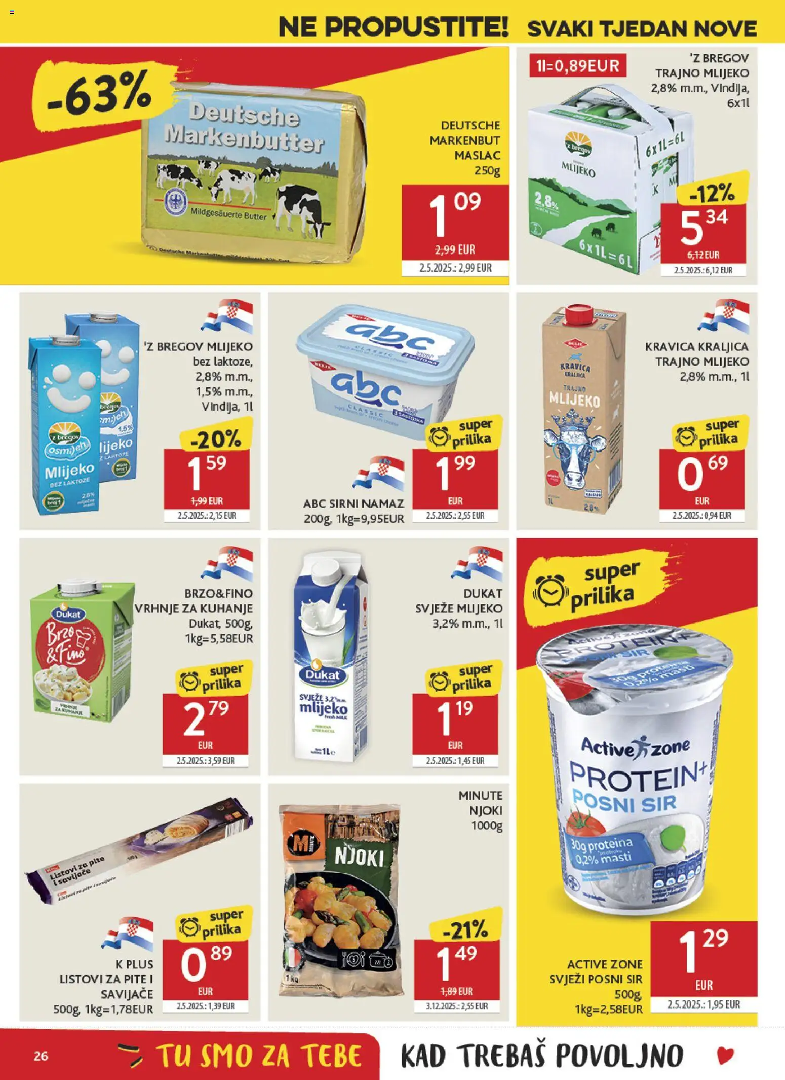 Konzum katalog | vrijedi od 14.10.2026 | Stranica: 26 | Proizvodi: Vrhnje za kuhanje, Mlijeko, Maslac, Trajno mlijeko