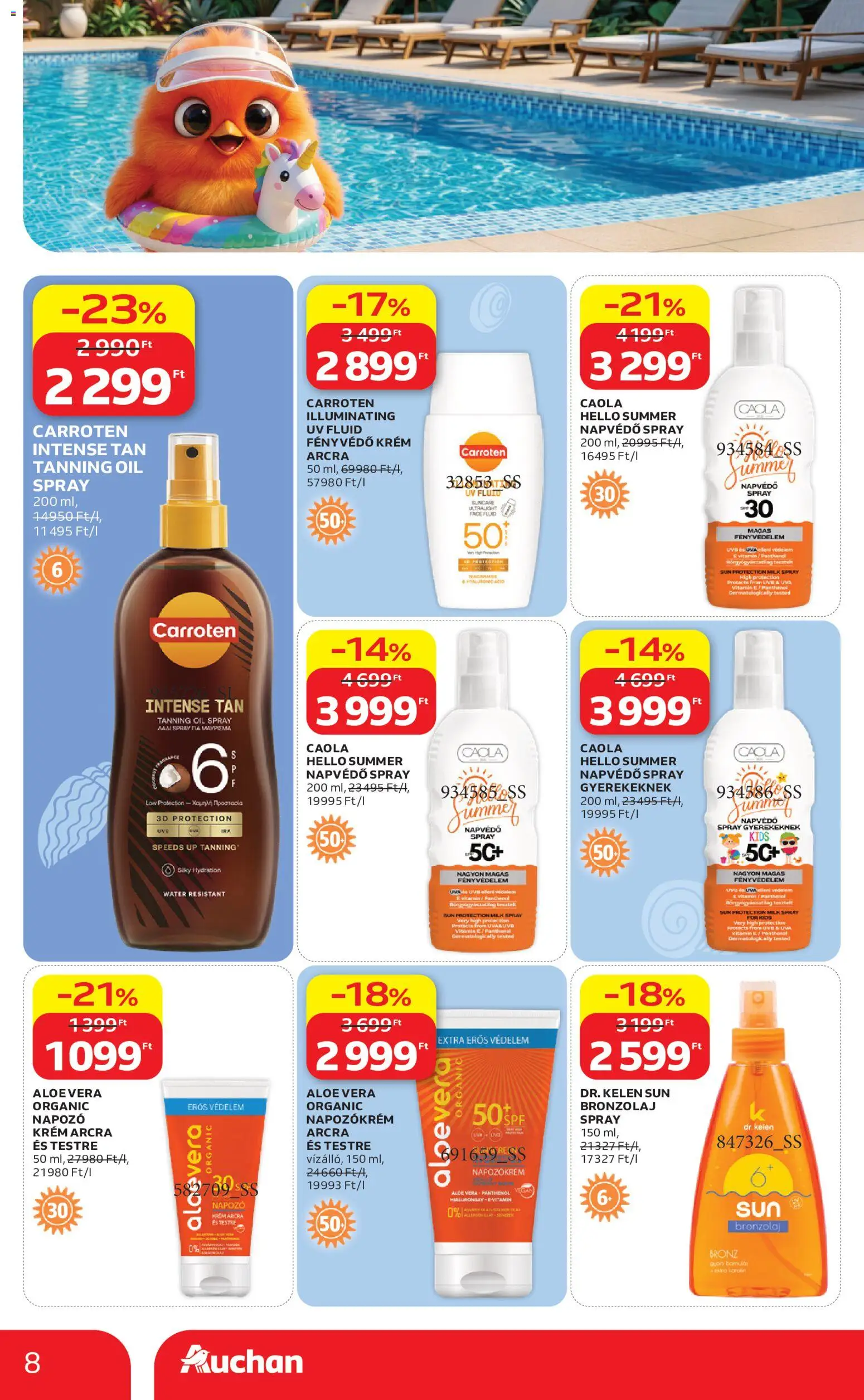Auchan akciós ujság - amely érvényes a következő dátumtól: 14.05.2026 | Oldal: 8 | Termékek: E vitamin, Aloe vera, Fényvédő, Vegán