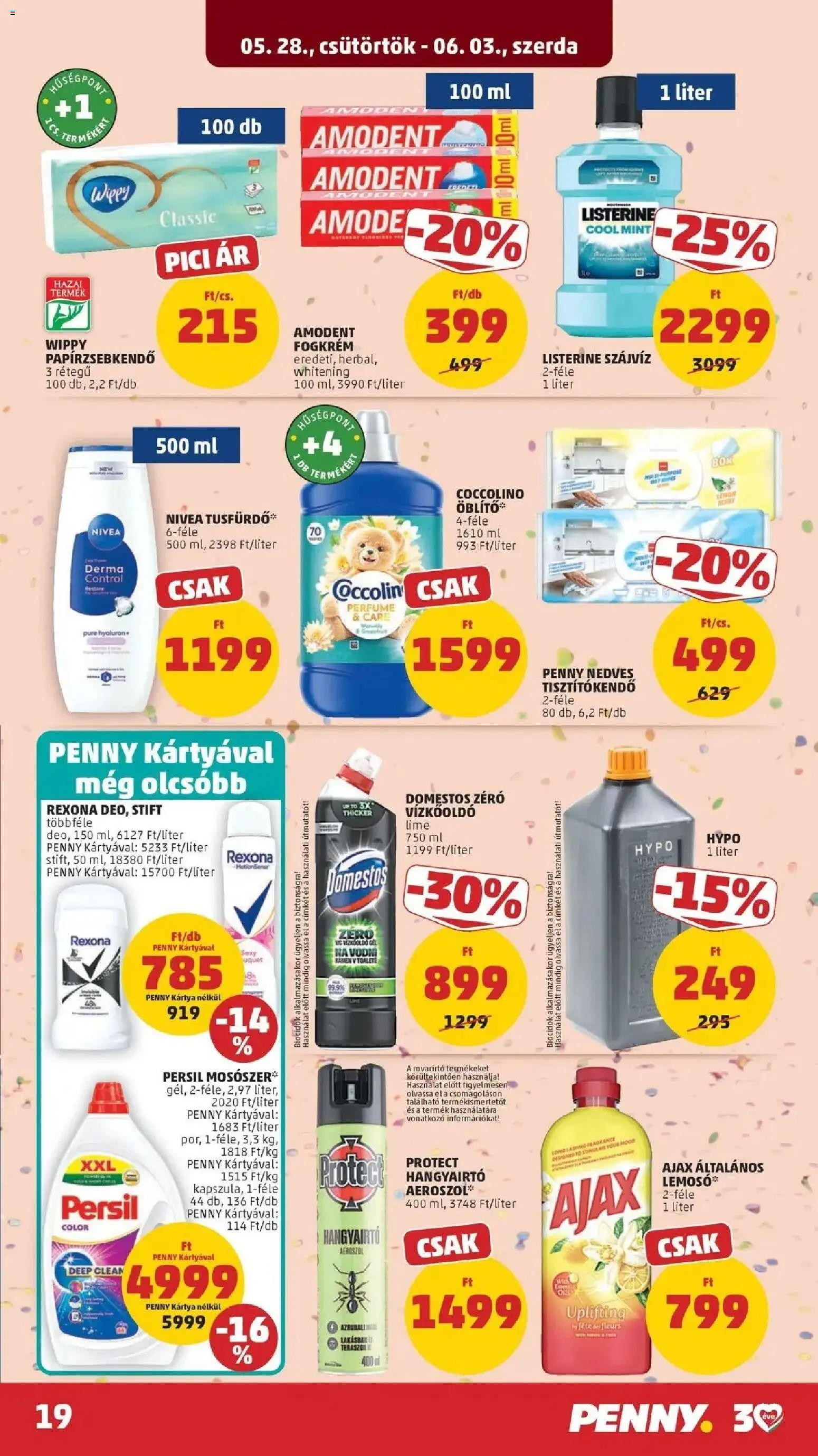 PENNY akciós ujság - amely érvényes a következő dátumtól: 28.05.2026 | Oldal: 19 | Termékek: Coccolino, Hangyairtó, Szájvíz, Mosószer