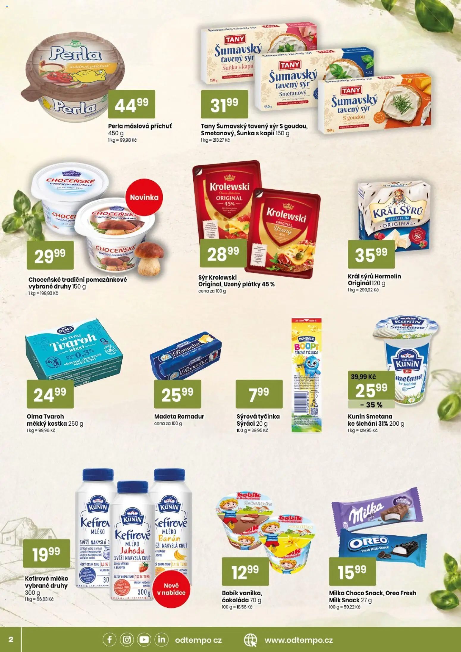 TEMPO leták - market od 23.09.2026 | Strana: 2 | Produkty: Kefírové mléko, Šunka, Vanilka, Perla