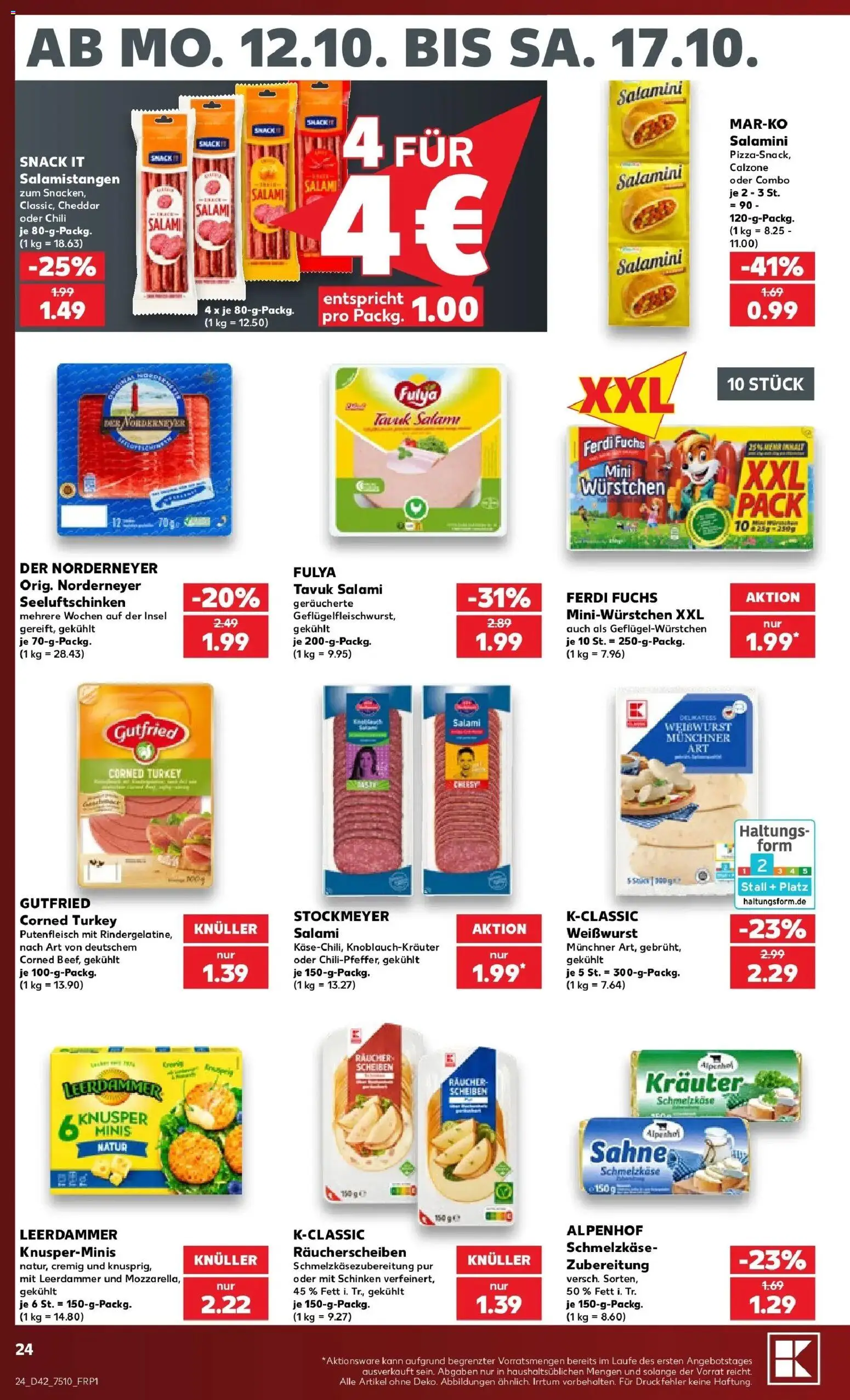 Prospekt Kaufland ab 12.10.2026 » Angebote Online zum Blättern | Seite: 28 | Produkte: Weißwurst, Leerdammer, Salami, Sahne