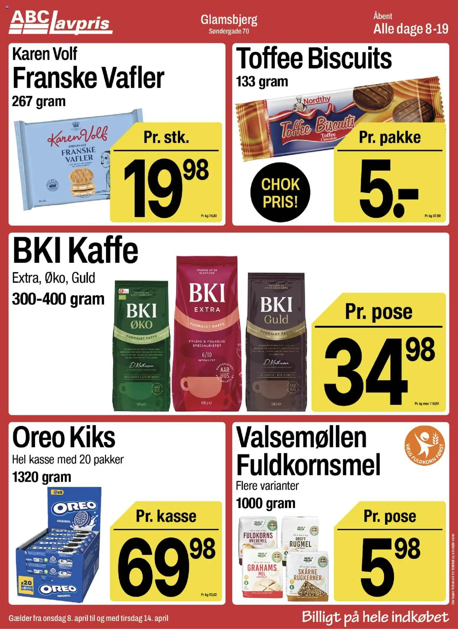 Abc Lavpris tilbudsavis – gyldig fra 08.04.2026 | Side: 9 | Produkter: Kaffe, Hvedemel, Vafler, Oreo