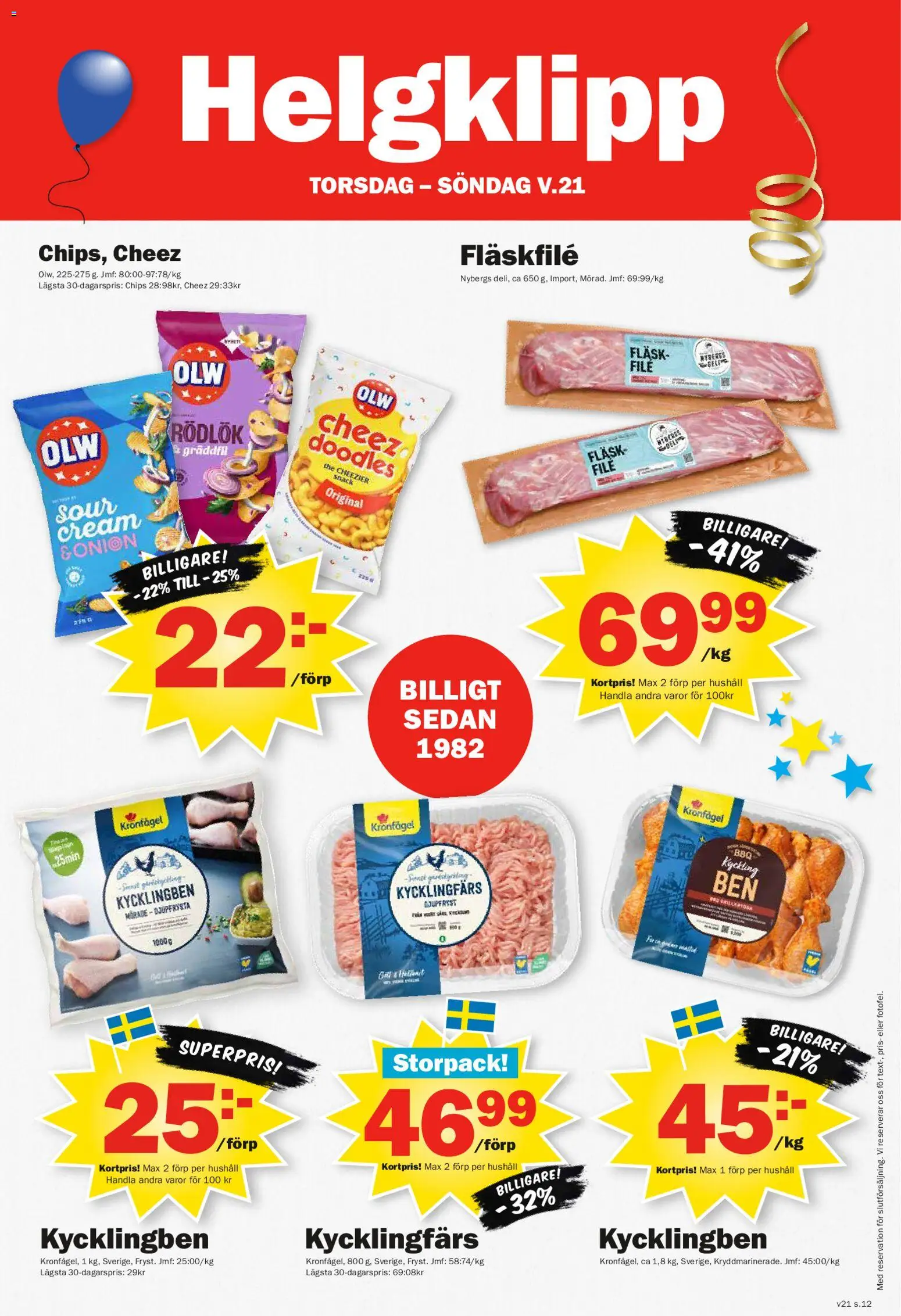 Pekås reklamblad aktuell från 18.05.2026 | Sida: 12 | Produkter: Chips, Rödlök, Fläsk, Gräddfil