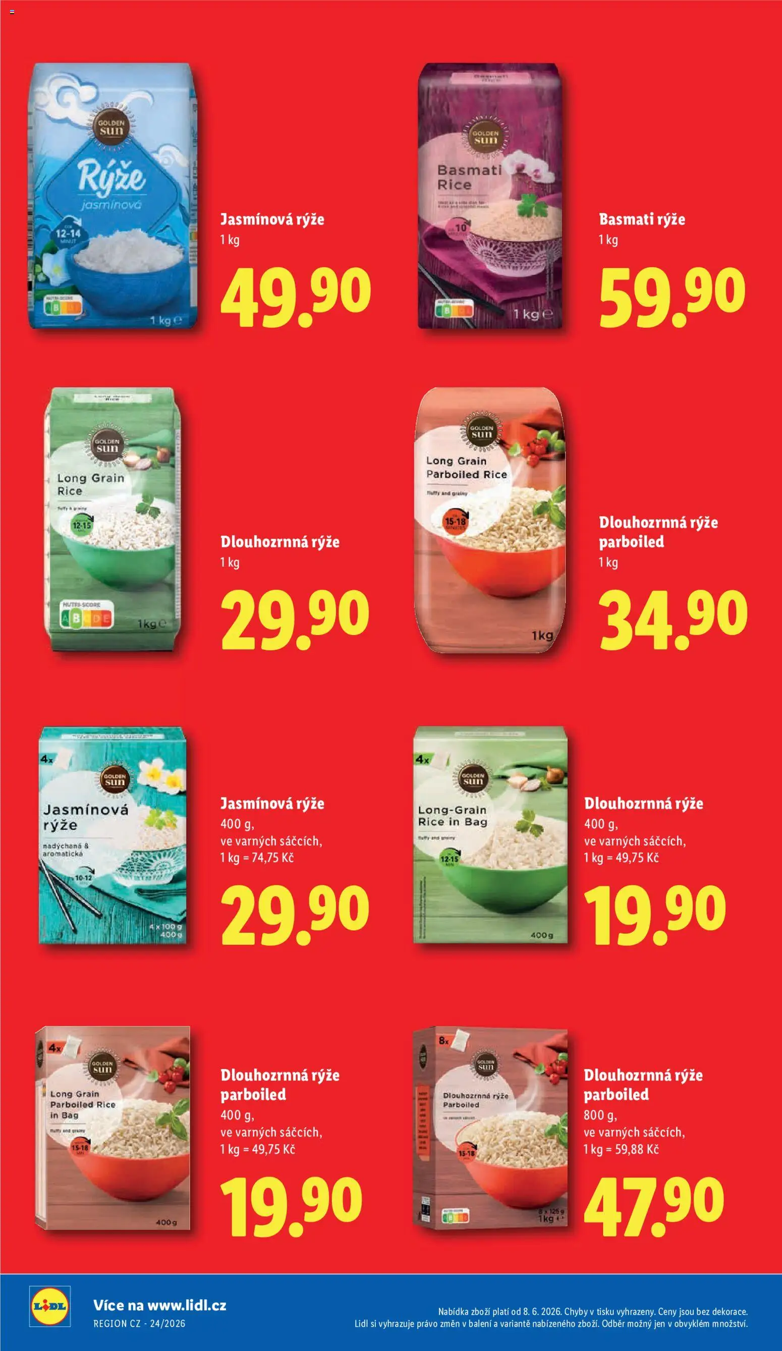 Lidl leták - Další ceny v klidu od 08.06.2026 | Strana: 14 | Produkty: Rýže, Rýže parboiled, Basmati, Jasmínová rýže