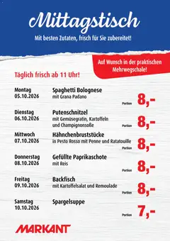Markant  Mittagstisch ab 05.10.2026 gültig