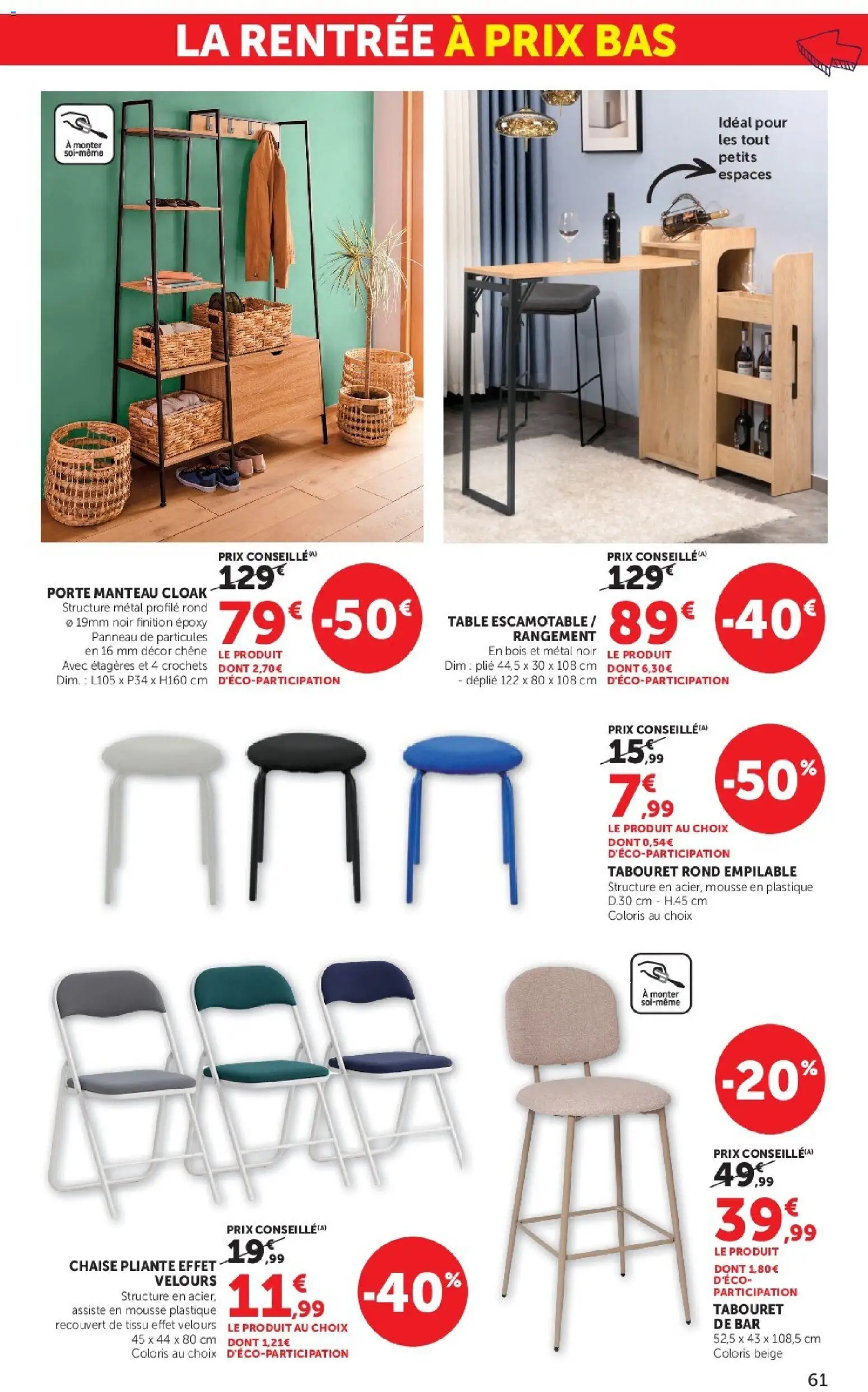 {H1} | Page: 61 | Produits: Crochets, Mousse, Chaise pliante, Chaise