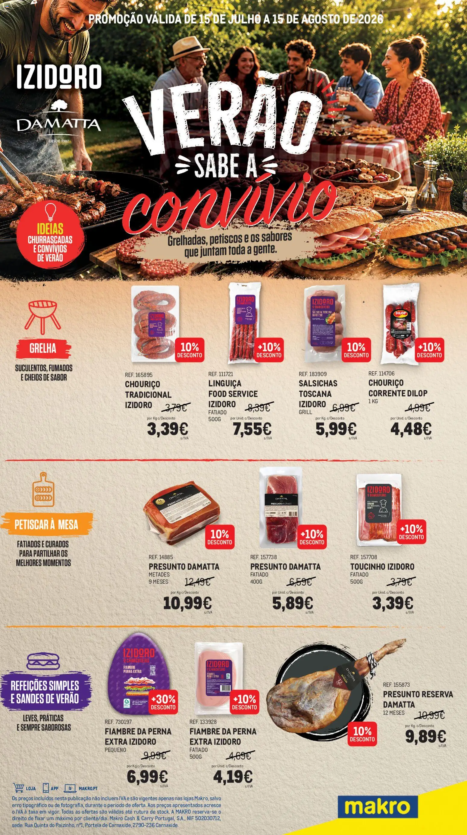 Makro Monofolha Montalva │ válido de 15/07/2026 | Página: 1 | Produtos: Salsicha, Mesa, Linguiça, Chouriço
