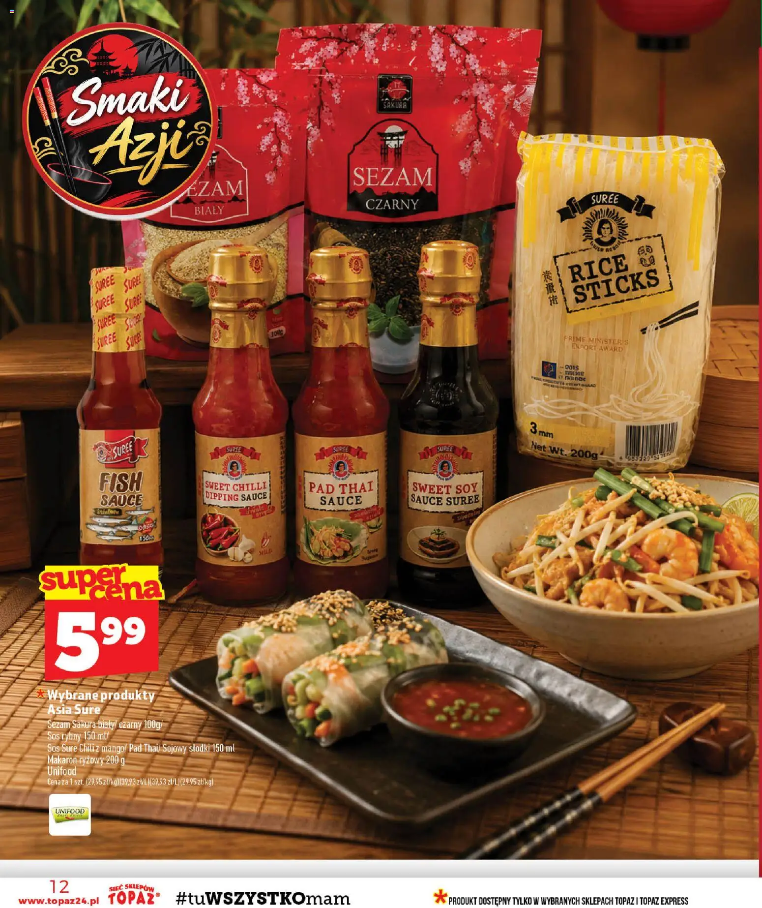 Topaz gazetka - Ceny małe na stałe od 20.08.2026 | Strona: 12 | Produkty: Chili, Sos rybny, Makaron, Sezam