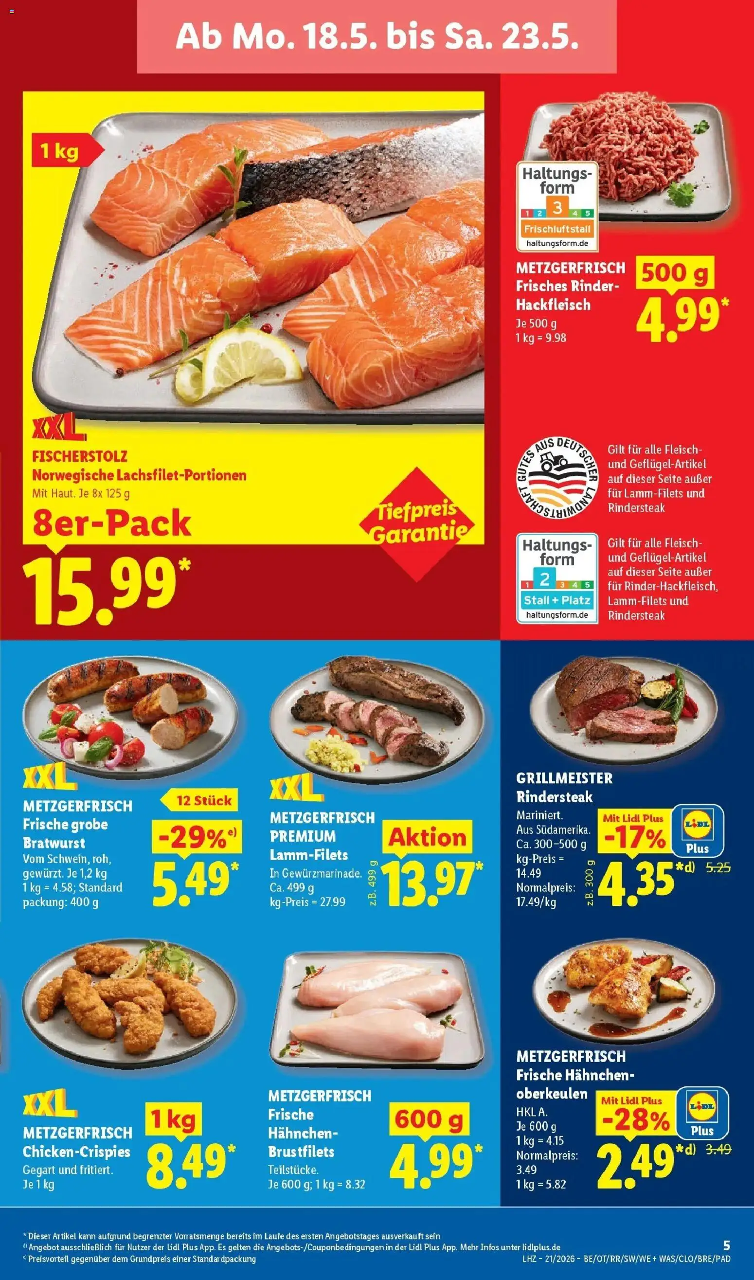 Lidl Prospekt Weikersheim – gültig ab 17.05.2026 | Seite: 13 | Produkte: Hahnchen, Bratwurst, Fleisch, Hackfleisch