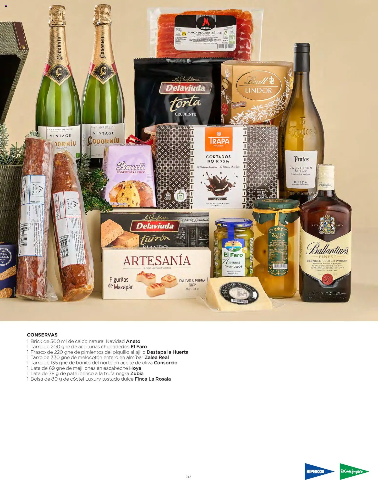 El Corte Inglés Cestas Navidad 2026 │ válido desde el 08/10/2026 | Página: 57 | Productos: Aceitunas, Paté, Ballantine’s, Bolsa