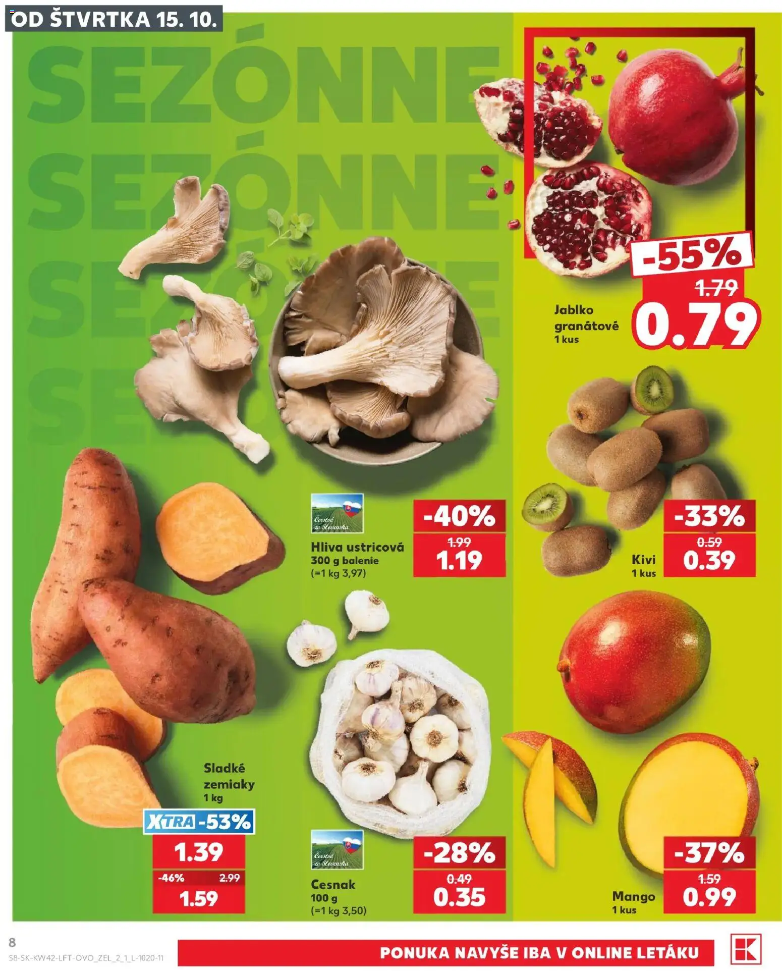 Nové Kaufland akcie – leták je platný od 15.10.2026 | Strana: 8 | Produkty: Cesnak, Zemiaky, Mango