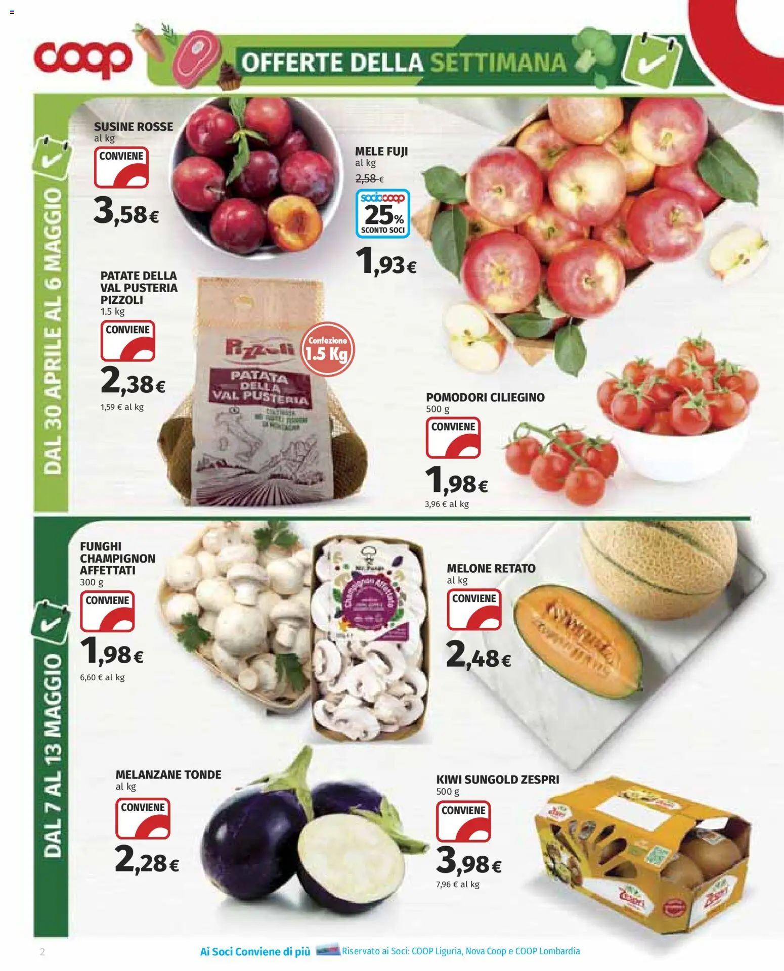 Volantino COOP del 30.04.2026 | Pagina: 2 | Prodotti: Mele, Patate, Melone, Susine